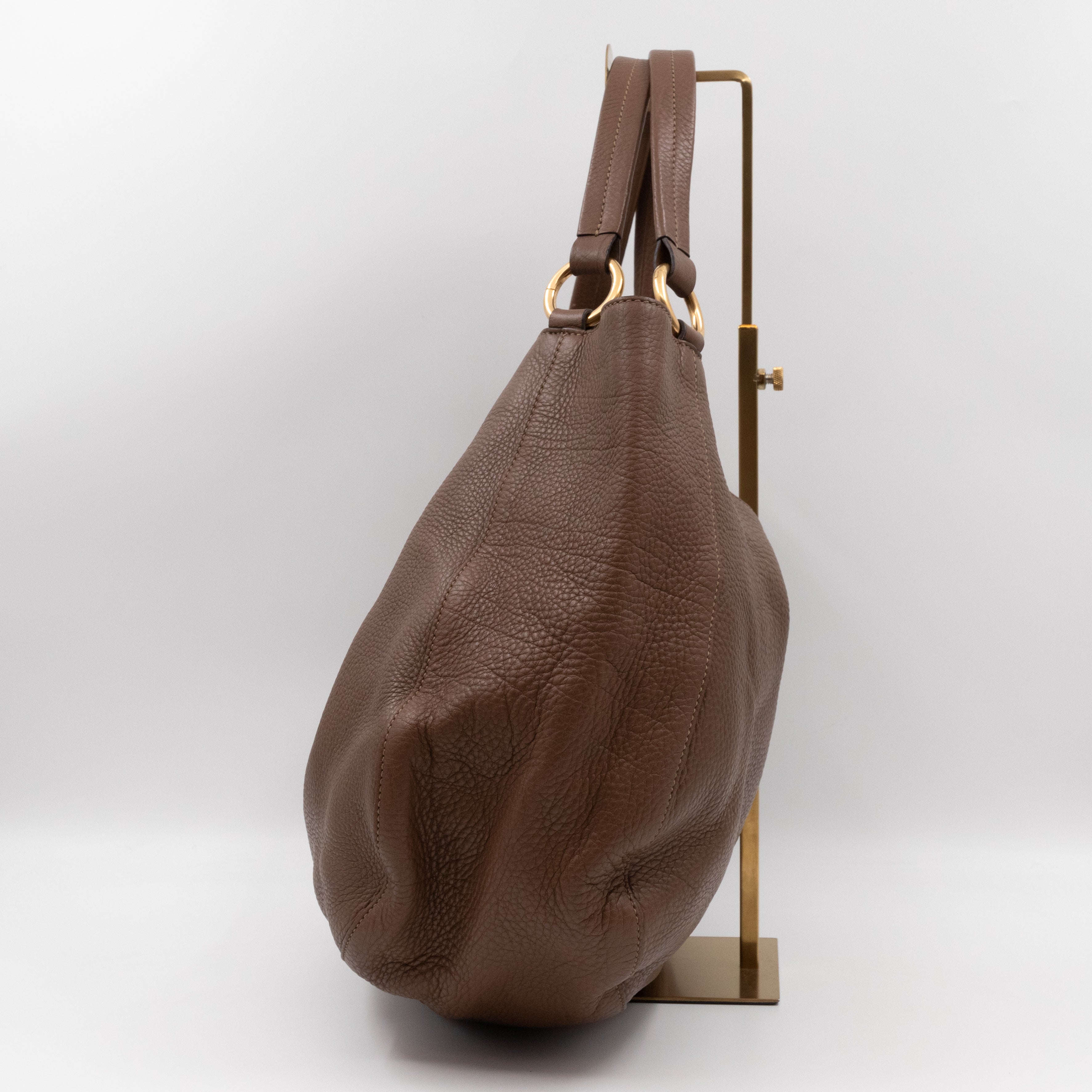 Twill Shoulder Bag Brown Leather