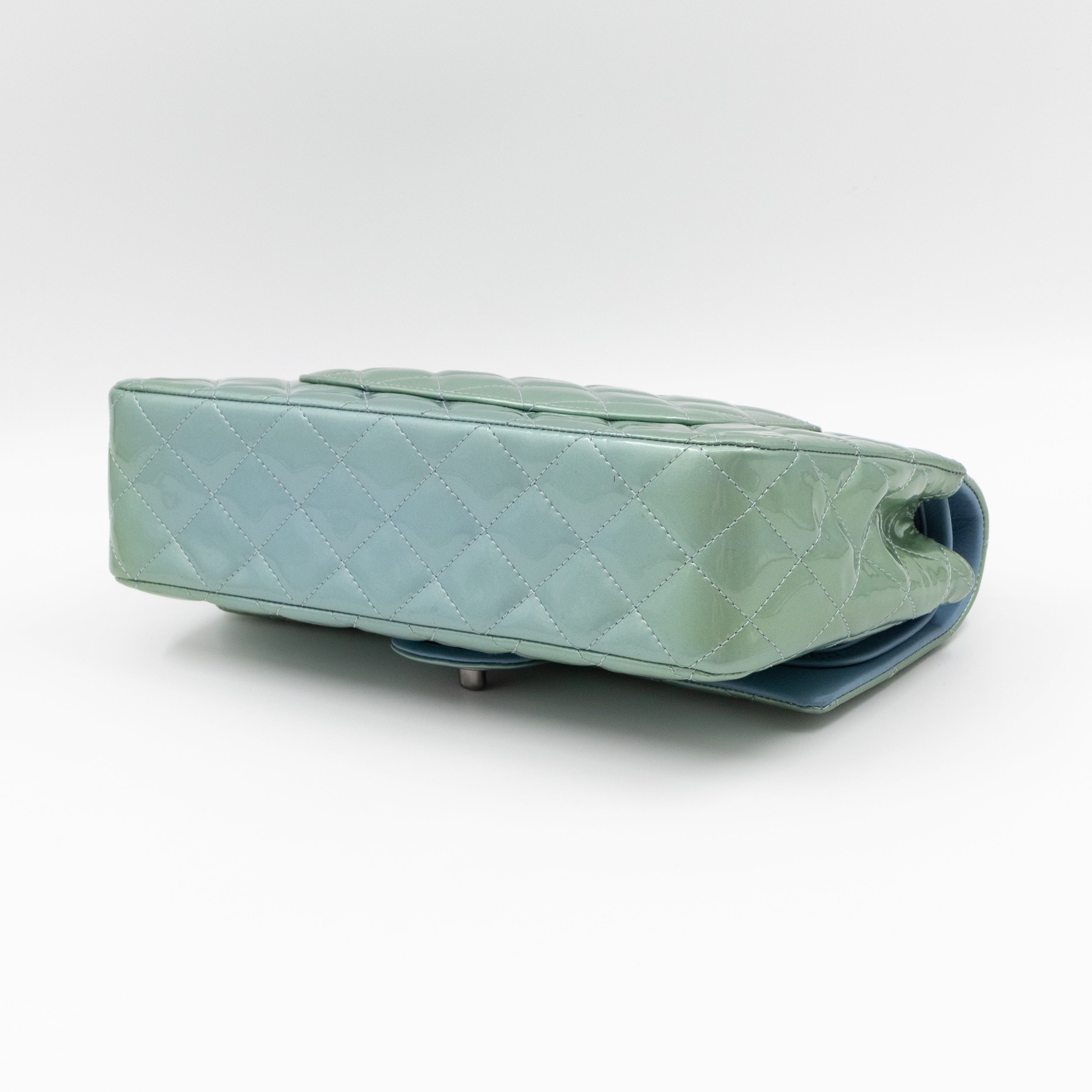 Classic Double Flap Medium Green Metallic Patent Leather