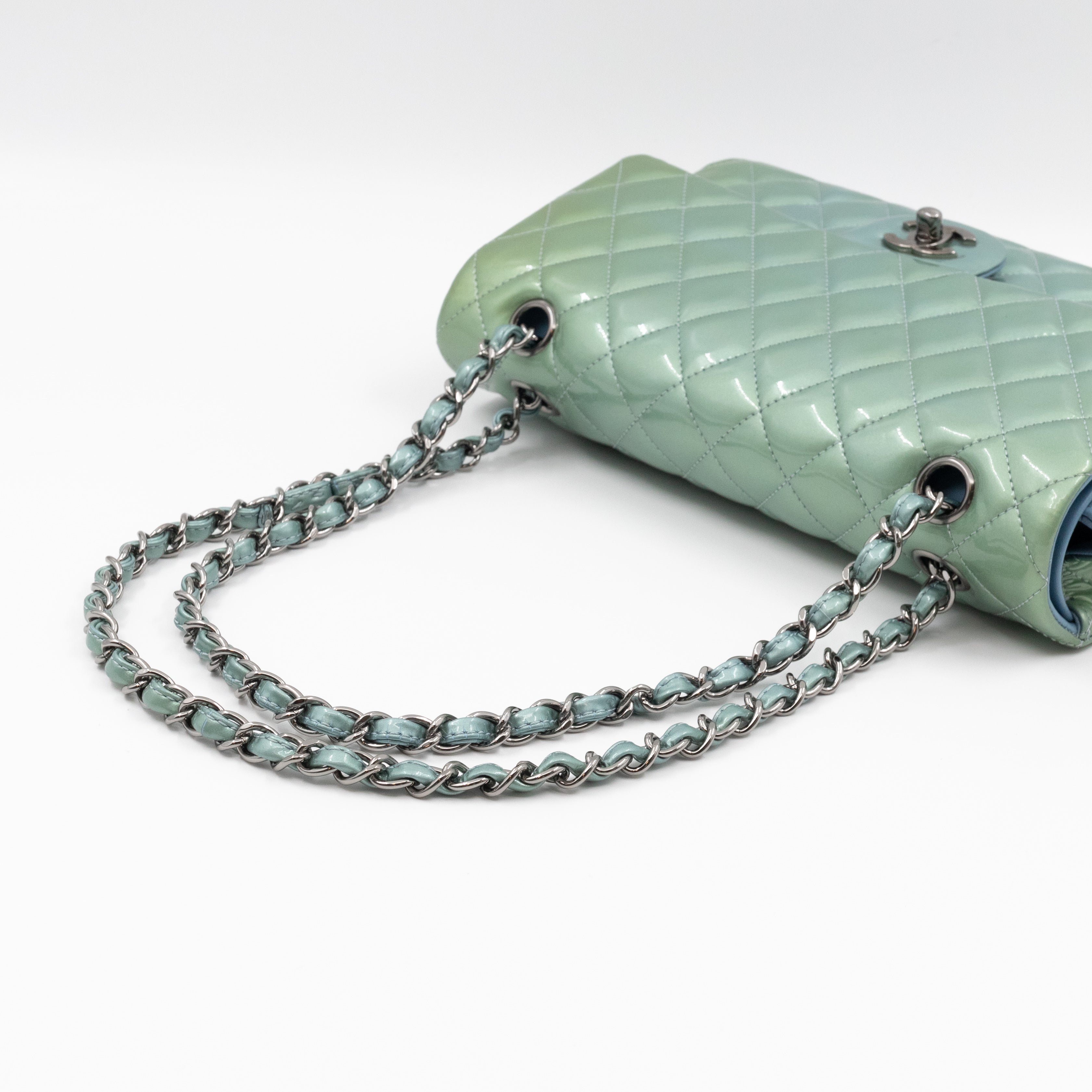 Classic Double Flap Medium Green Metallic Patent Leather