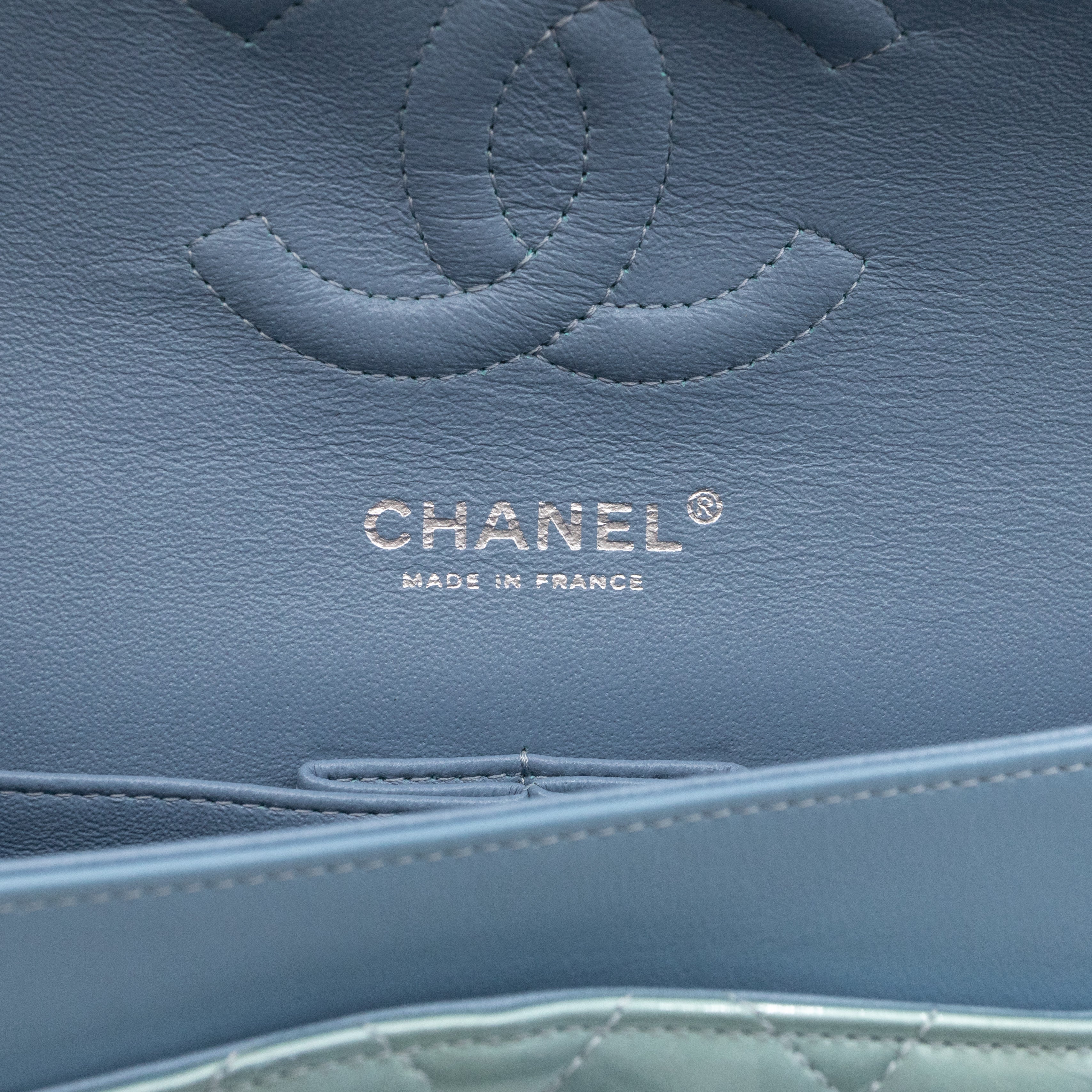 Classic Double Flap Medium Green Metallic Patent Leather