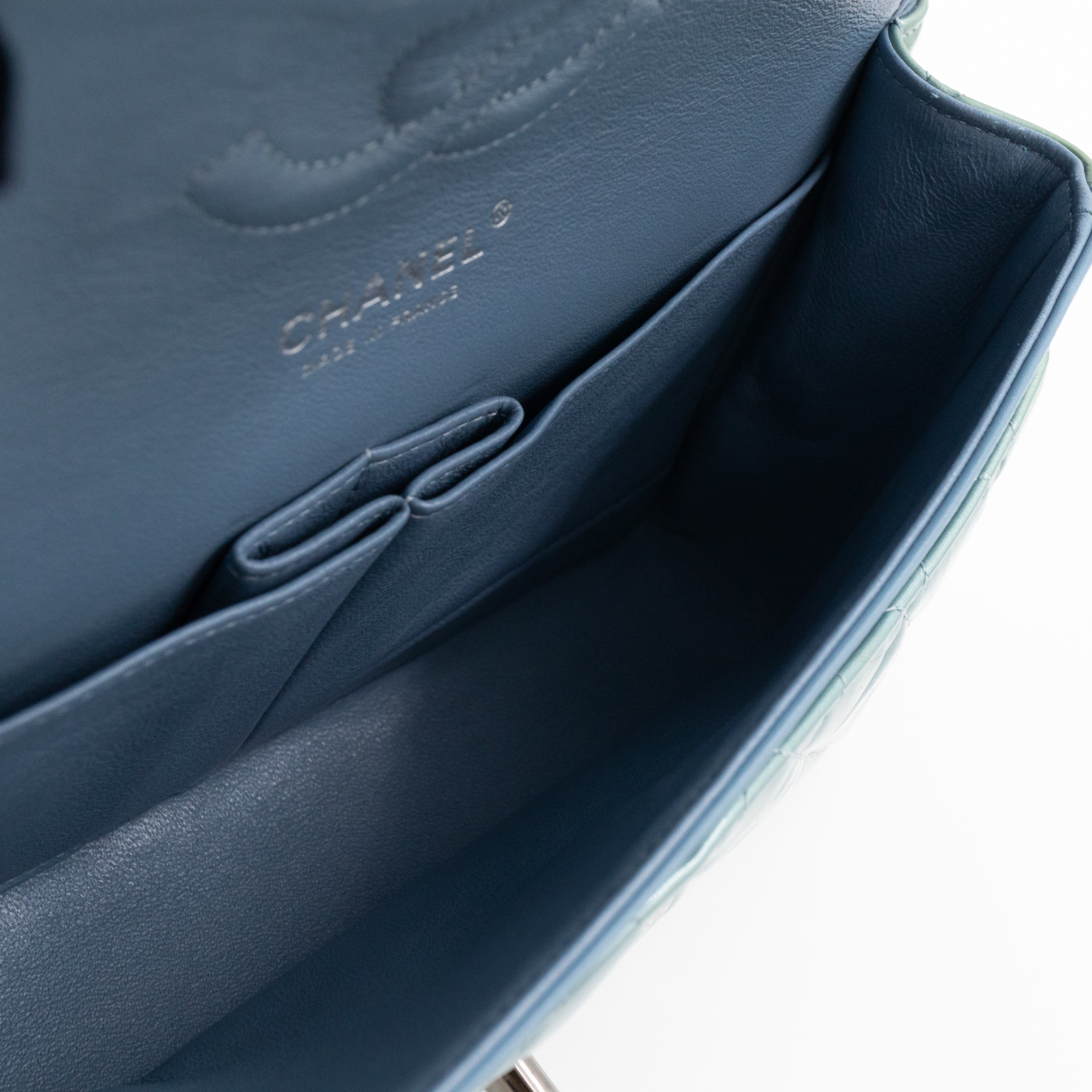 Classic Double Flap Medium Green Metallic Patent Leather