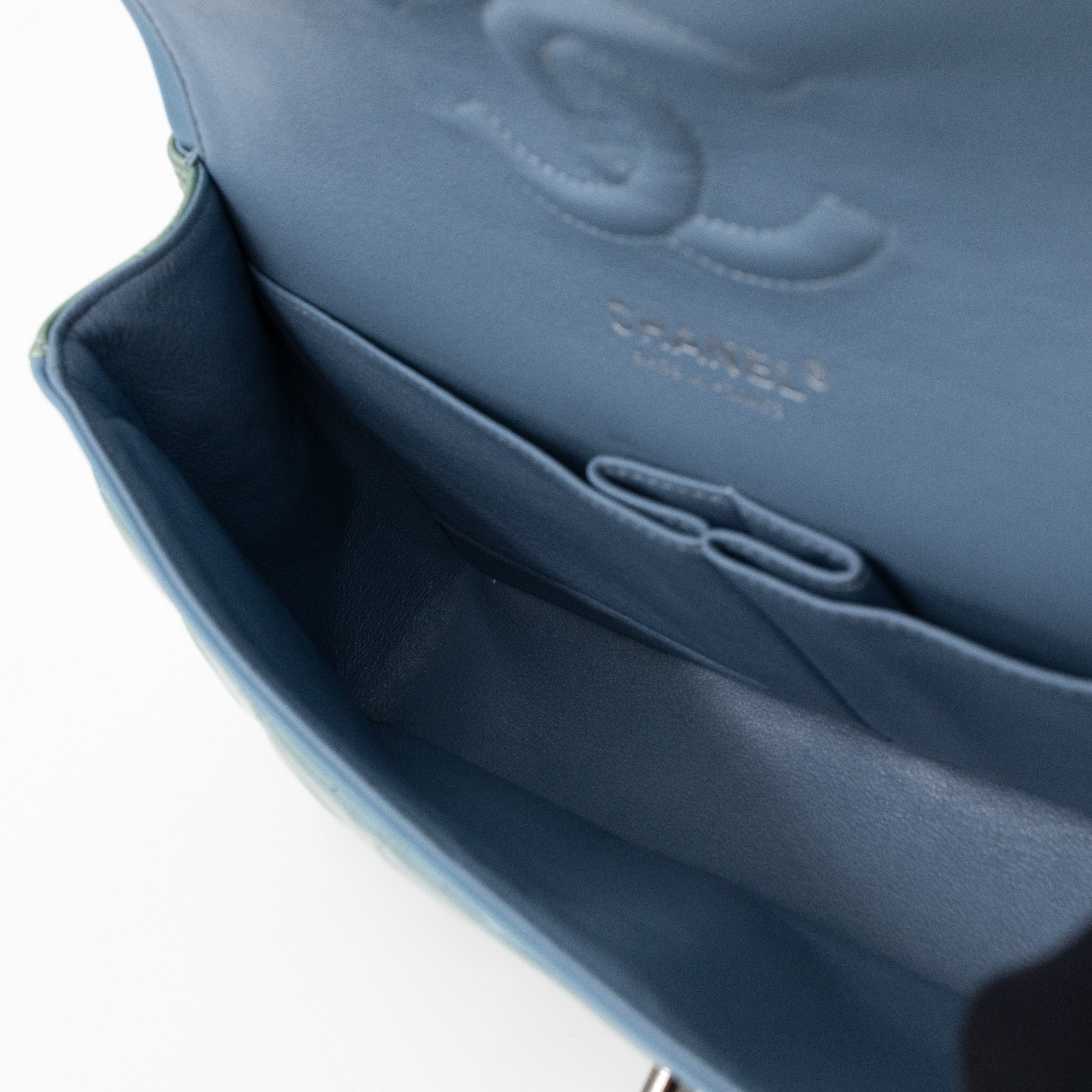 Classic Double Flap Medium Green Metallic Patent Leather