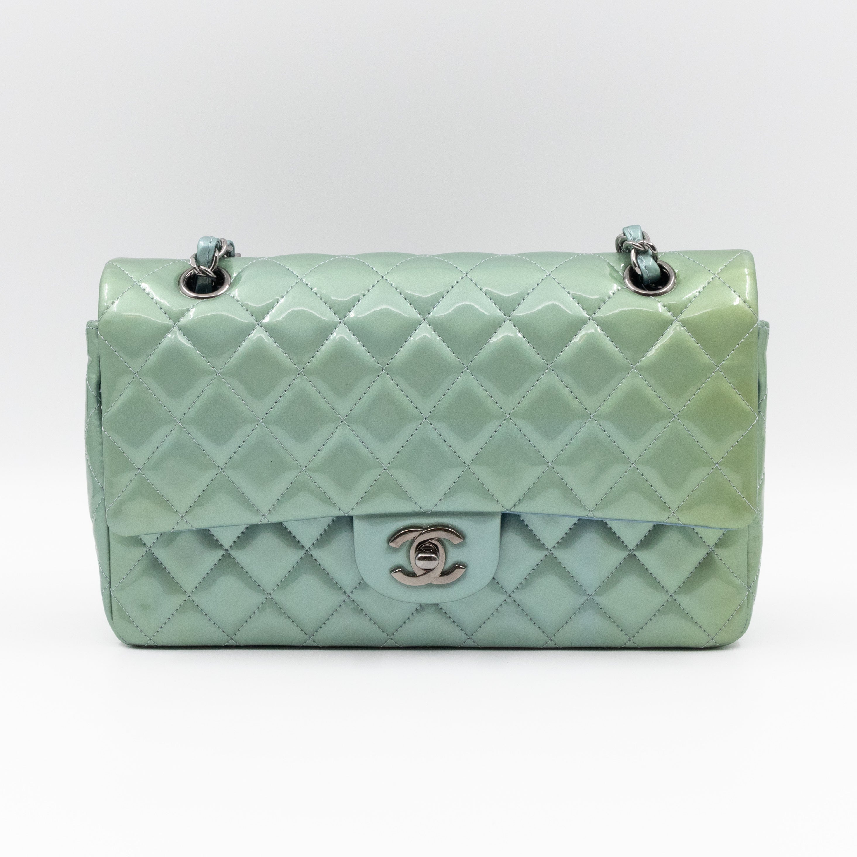 Classic Double Flap Medium Green Metallic Patent Leather