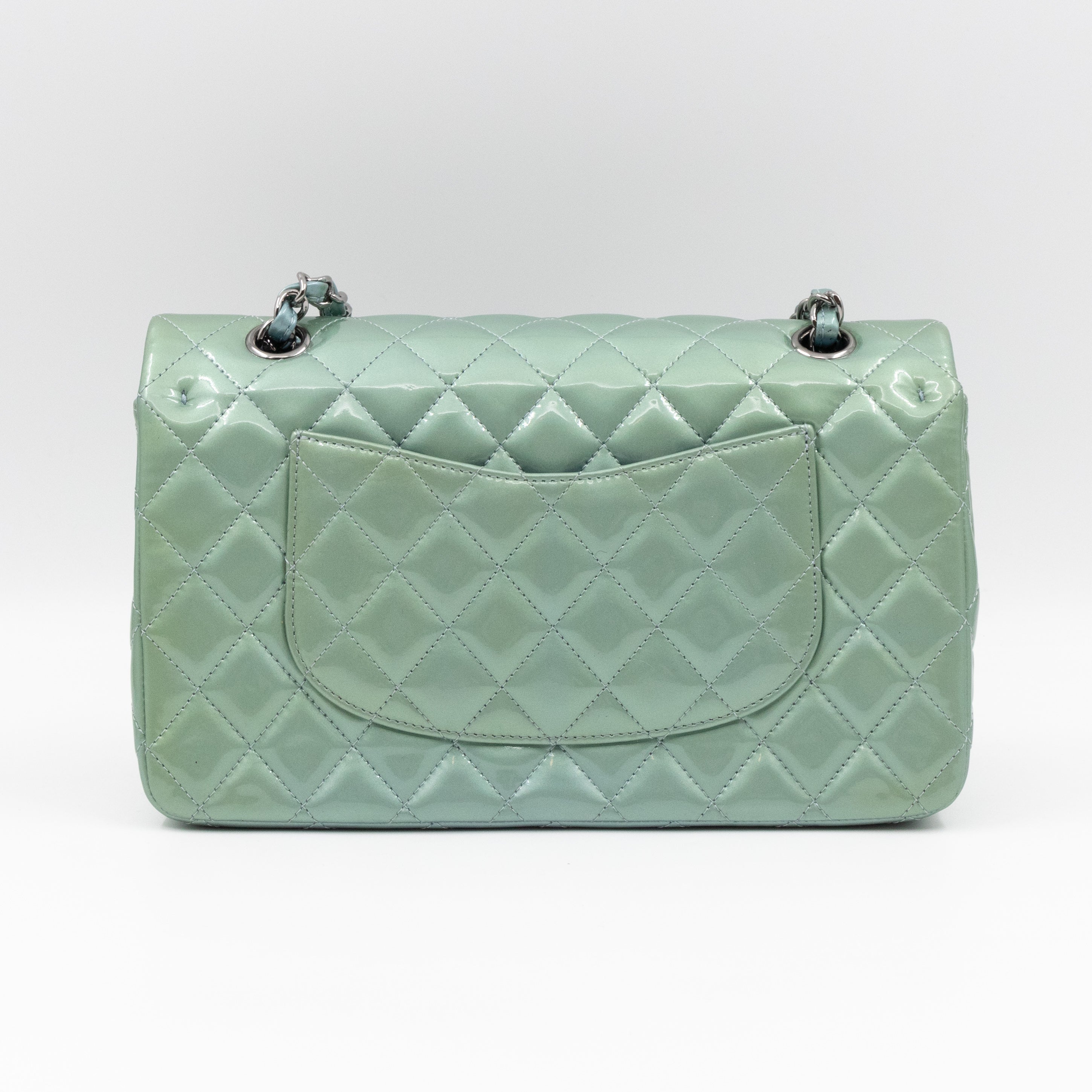 Classic Double Flap Medium Green Metallic Patent Leather