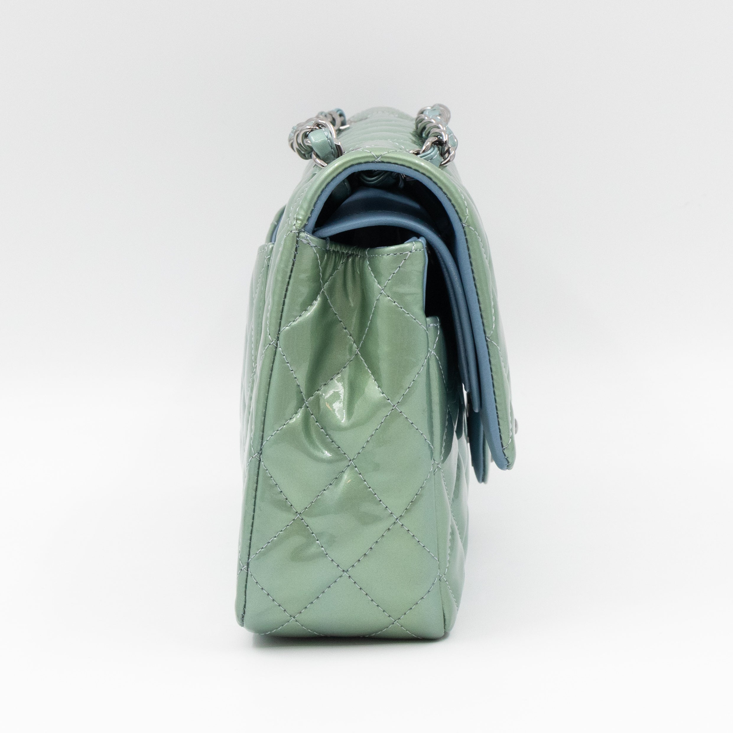 Classic Double Flap Medium Green Metallic Patent Leather