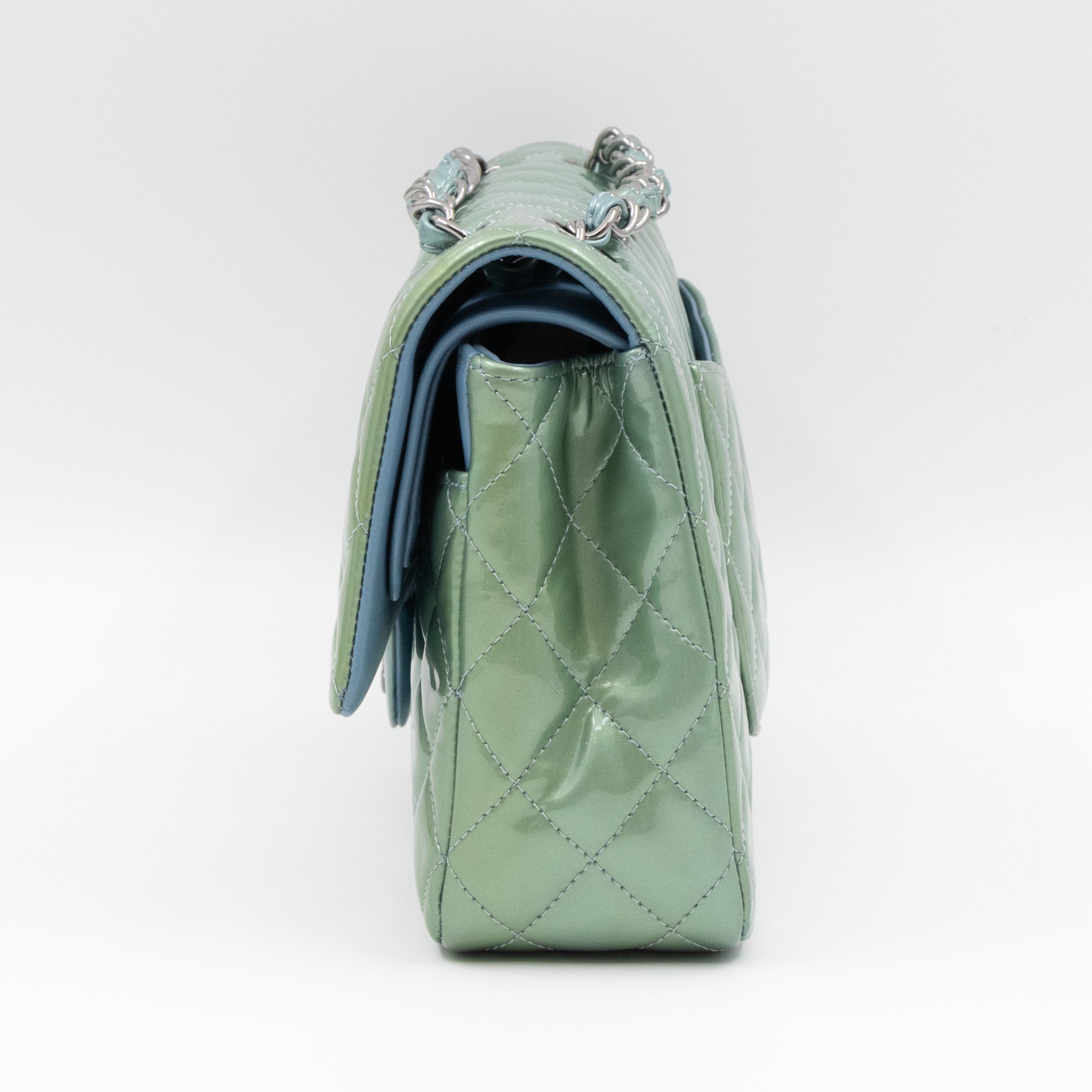 Classic Double Flap Medium Green Metallic Patent Leather