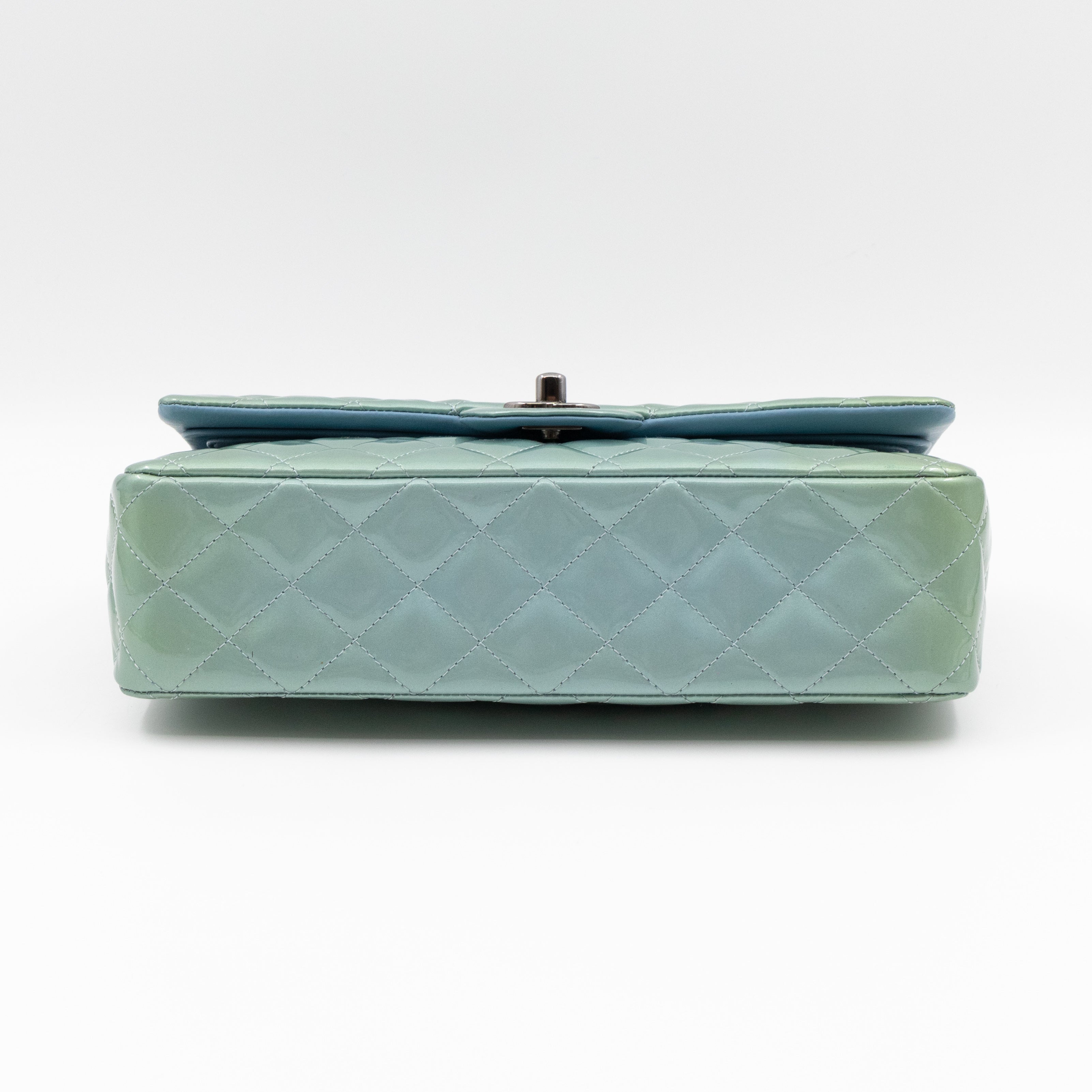 Classic Double Flap Medium Green Metallic Patent Leather