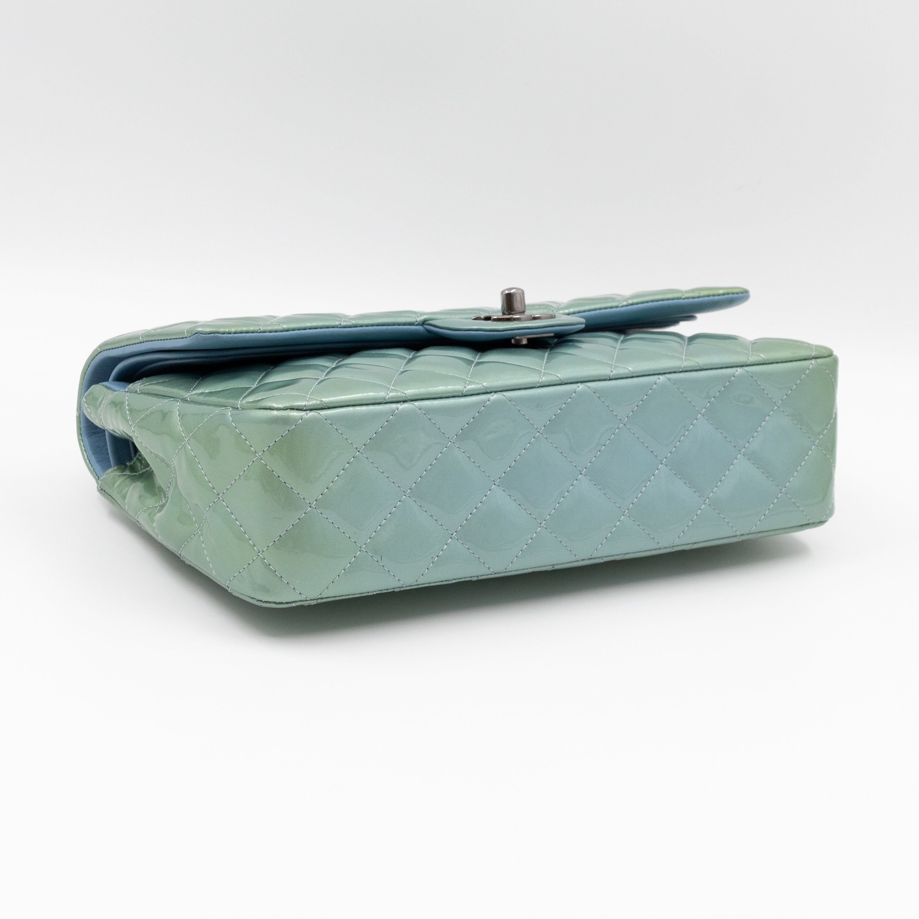 Classic Double Flap Medium Green Metallic Patent Leather