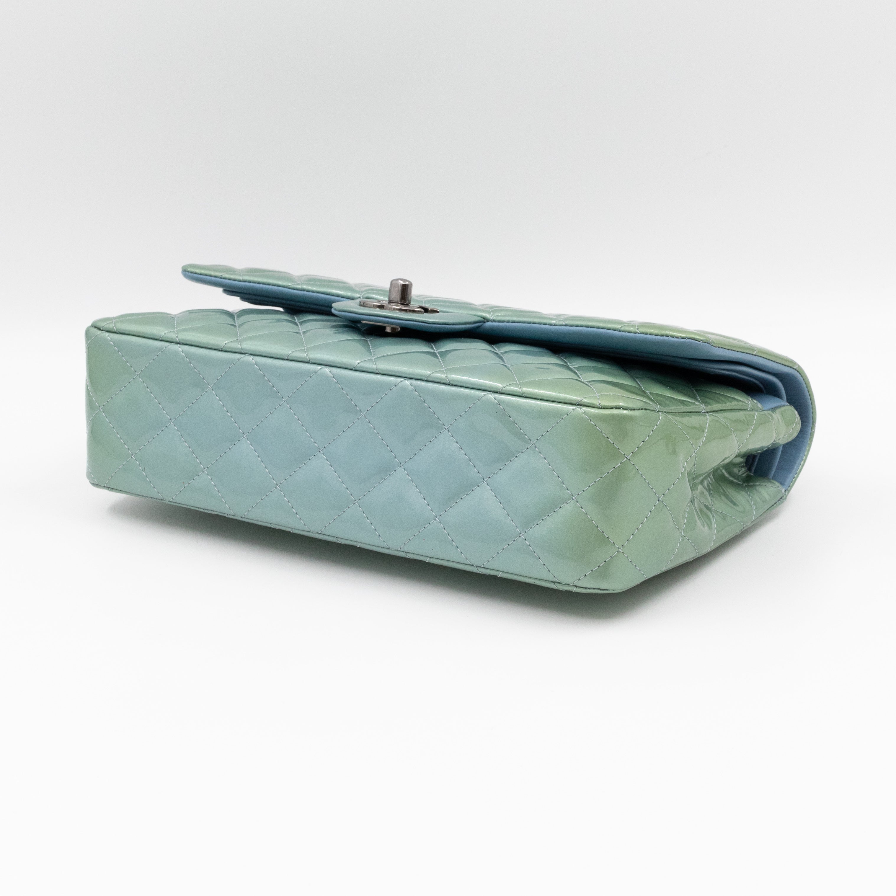 Classic Double Flap Medium Green Metallic Patent Leather