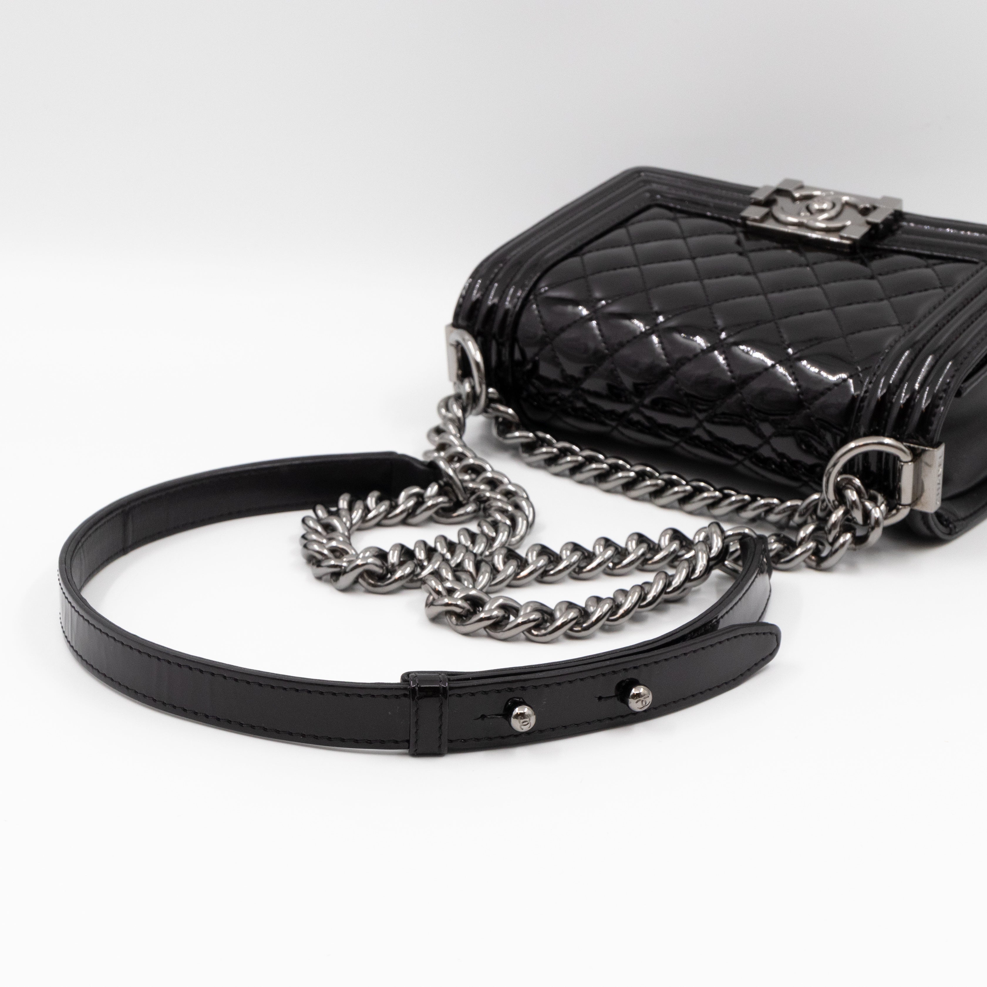 Boy Bag Small Black Metallic Patent Leather