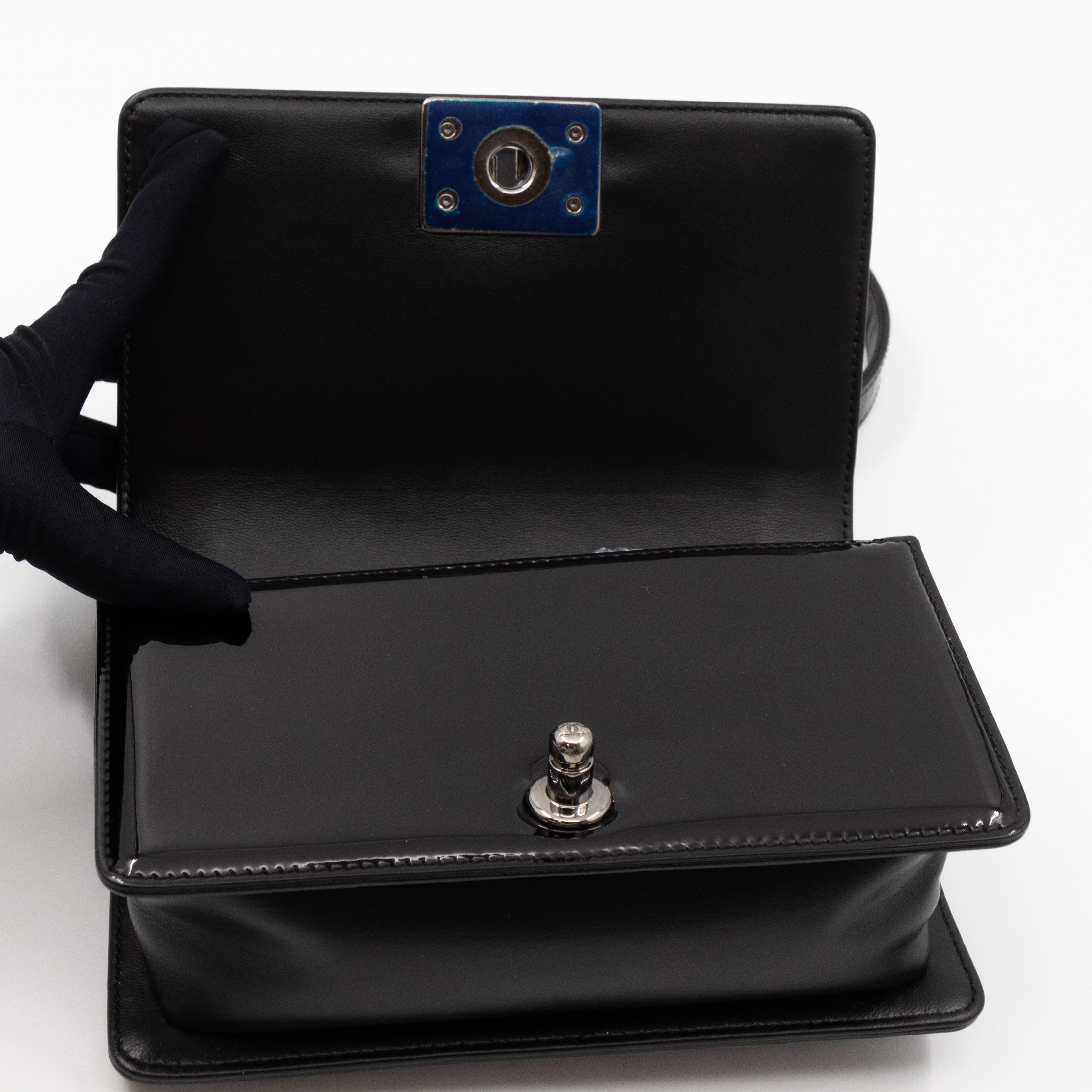 Boy Bag Small Black Metallic Patent Leather