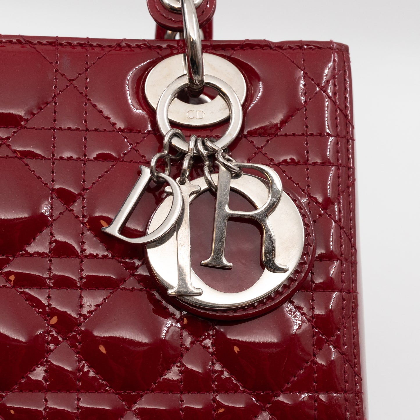 Lady Dior Medium Dark Red Patent Leather