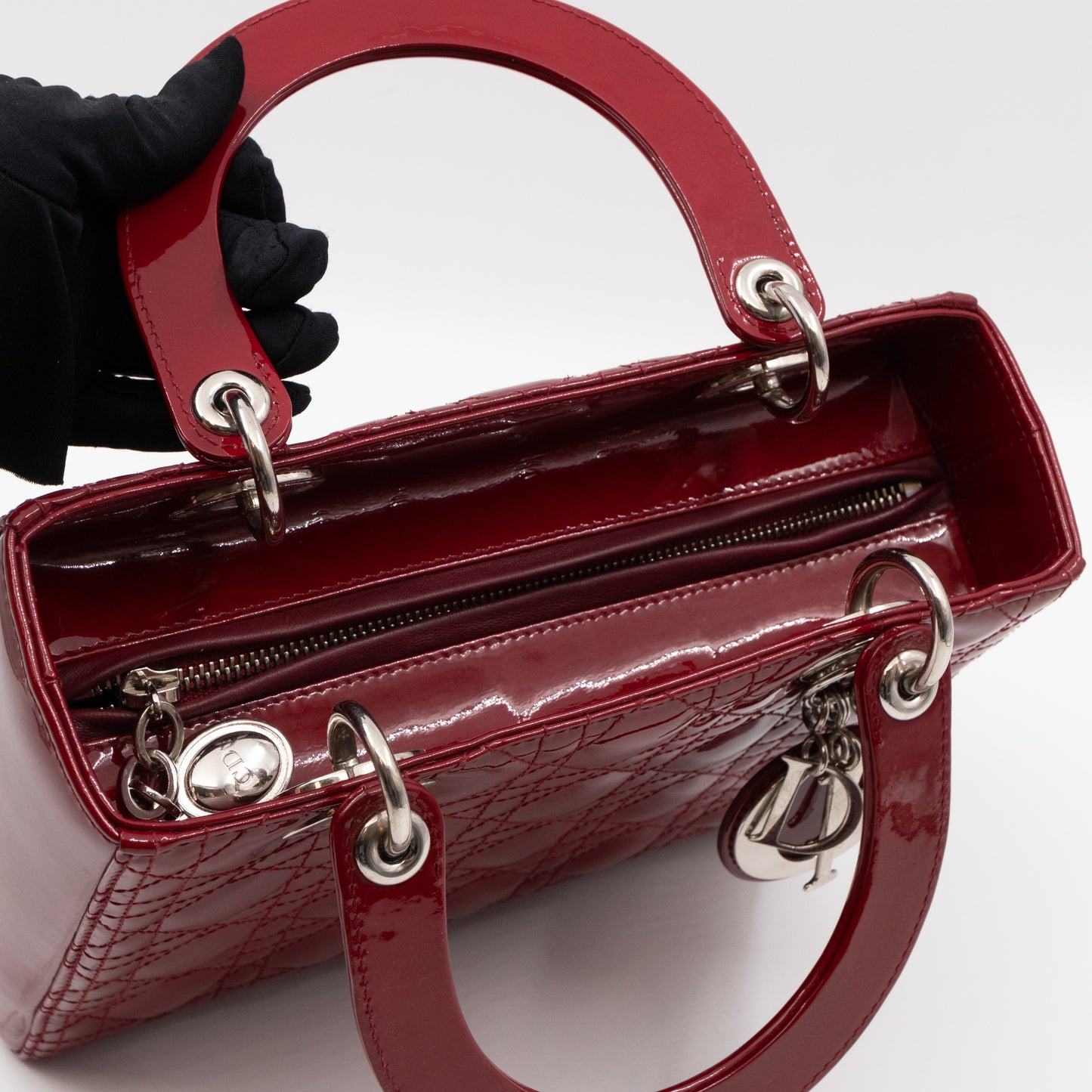 Lady Dior Medium Dark Red Patent Leather