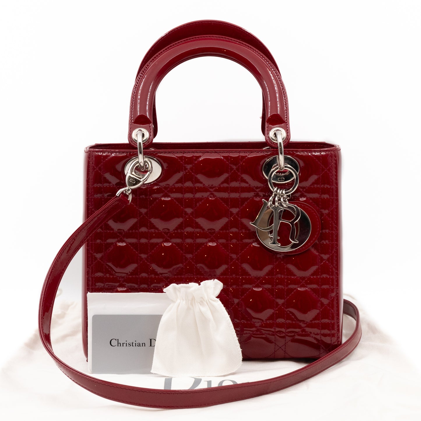 Lady Dior Medium Dark Red Patent Leather