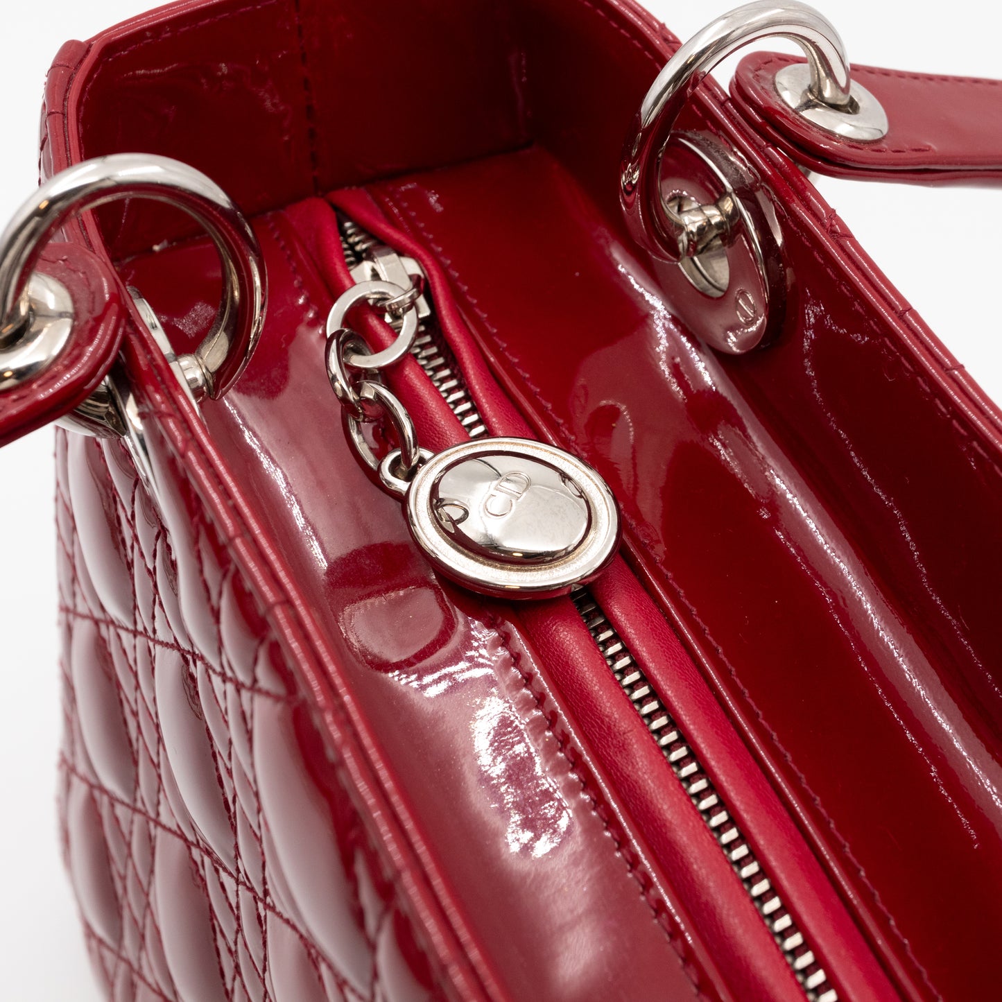 Lady Dior Medium Dark Red Patent Leather