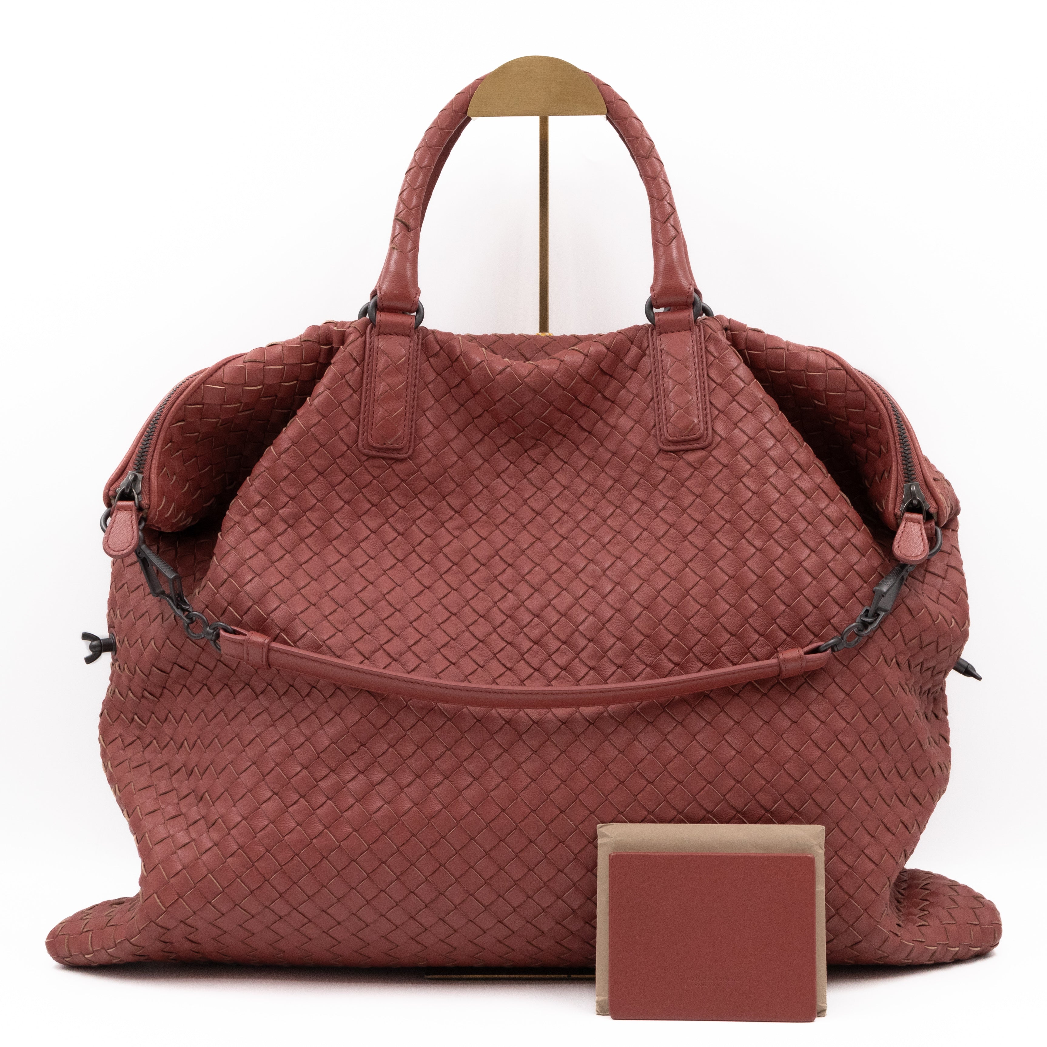 Large Convertible Tote Bag Intrecciato Brick Brown Leather