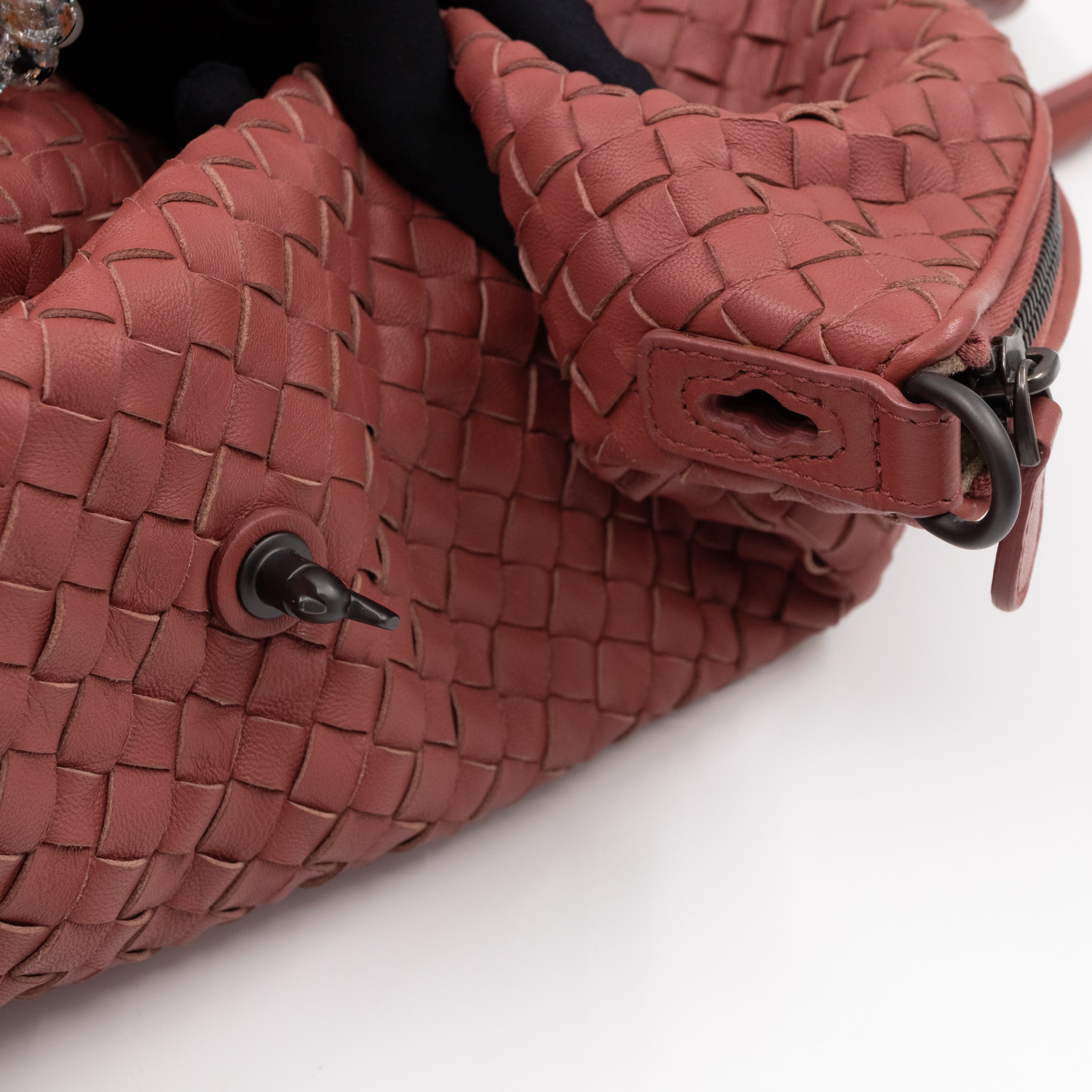 Large Convertible Tote Bag Intrecciato Brick Brown Leather