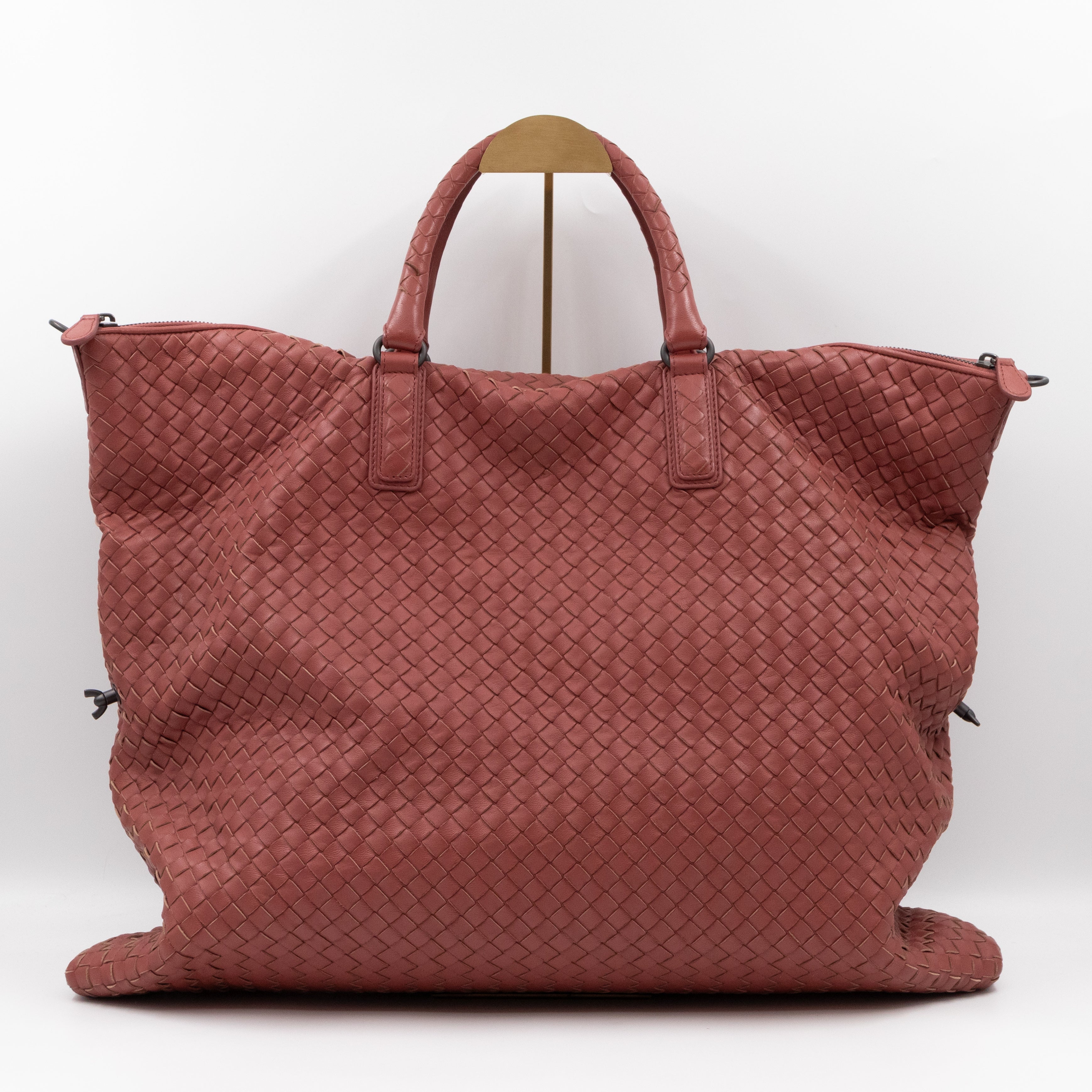 Large Convertible Tote Bag Intrecciato Brick Brown Leather
