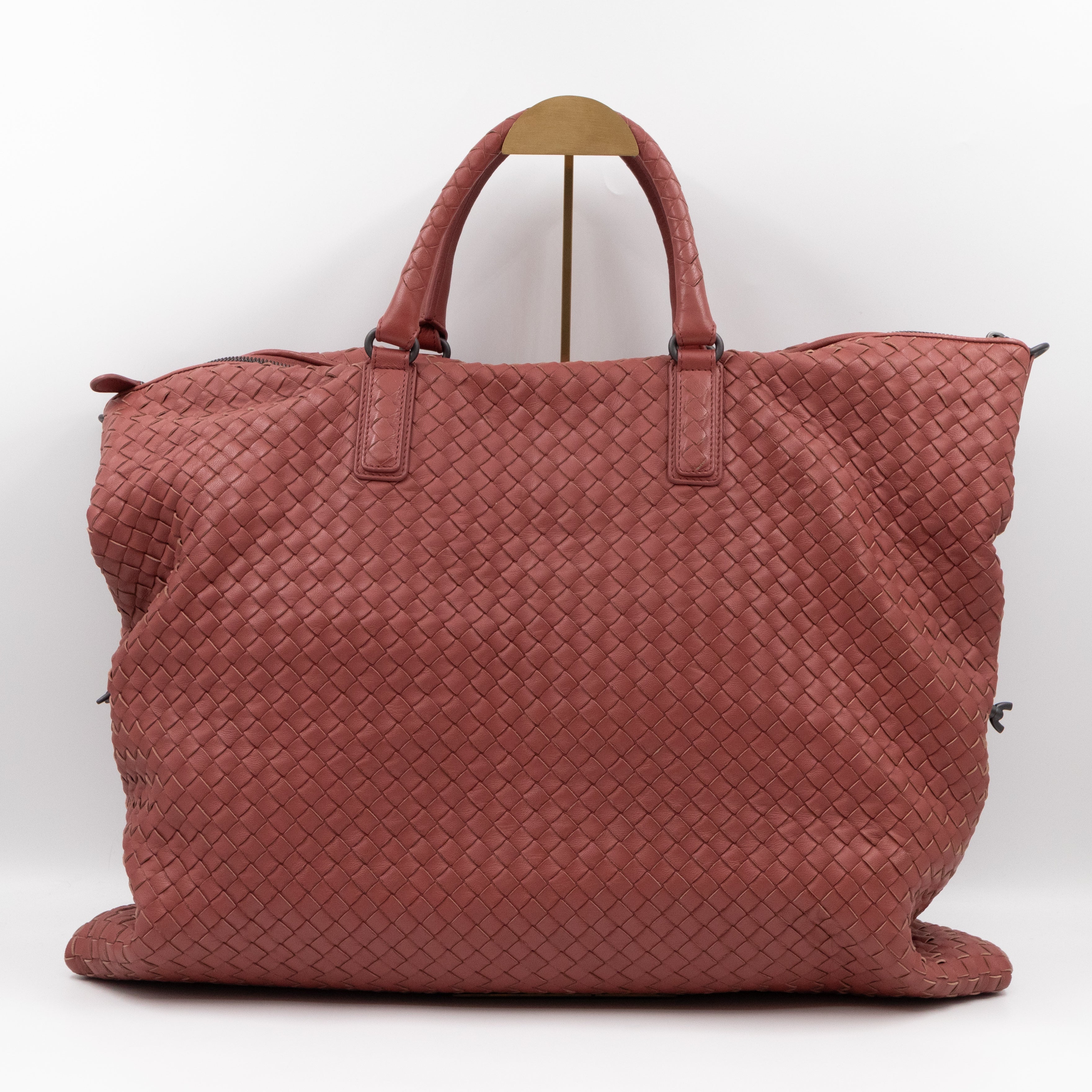 Large Convertible Tote Bag Intrecciato Brick Brown Leather