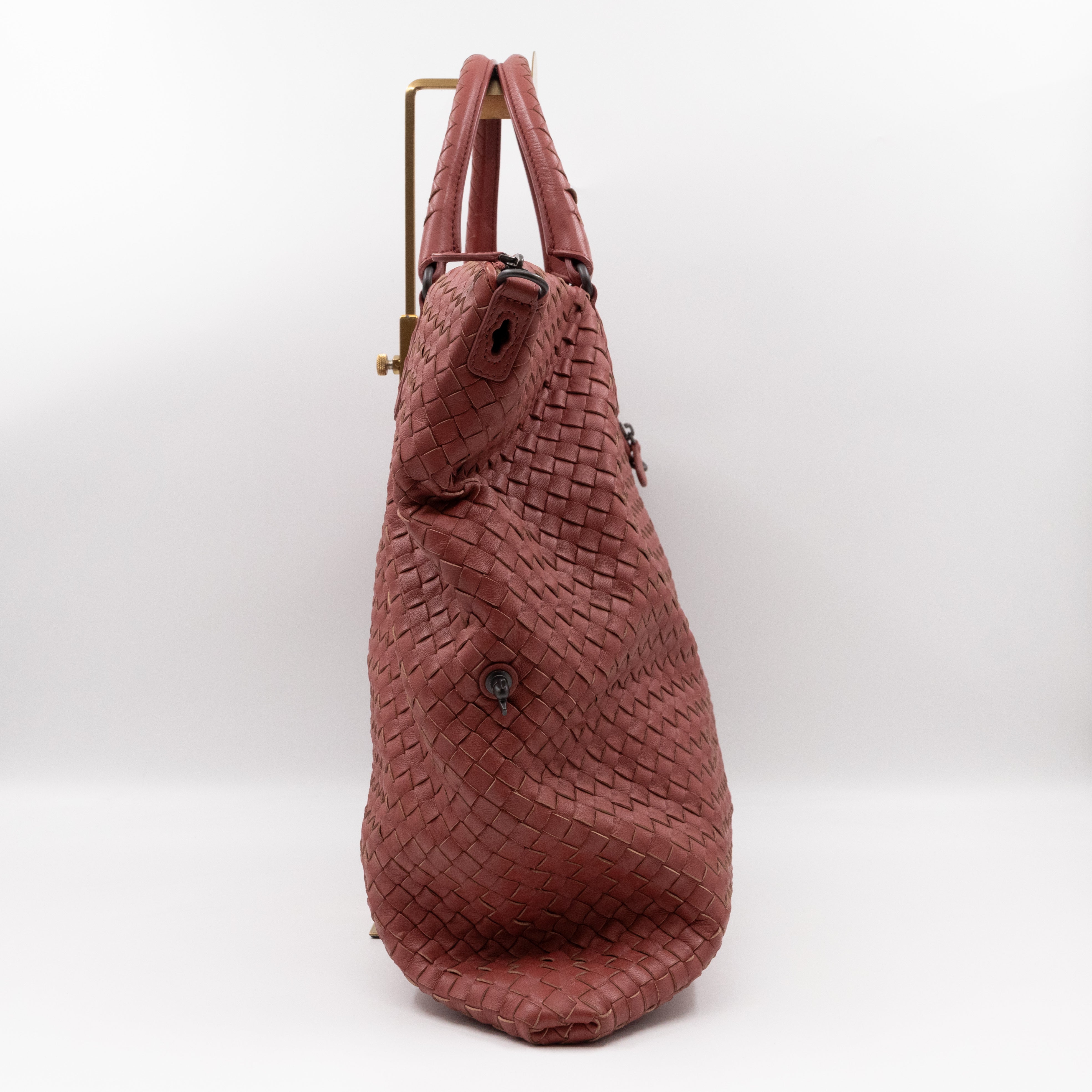 Large Convertible Tote Bag Intrecciato Brick Brown Leather