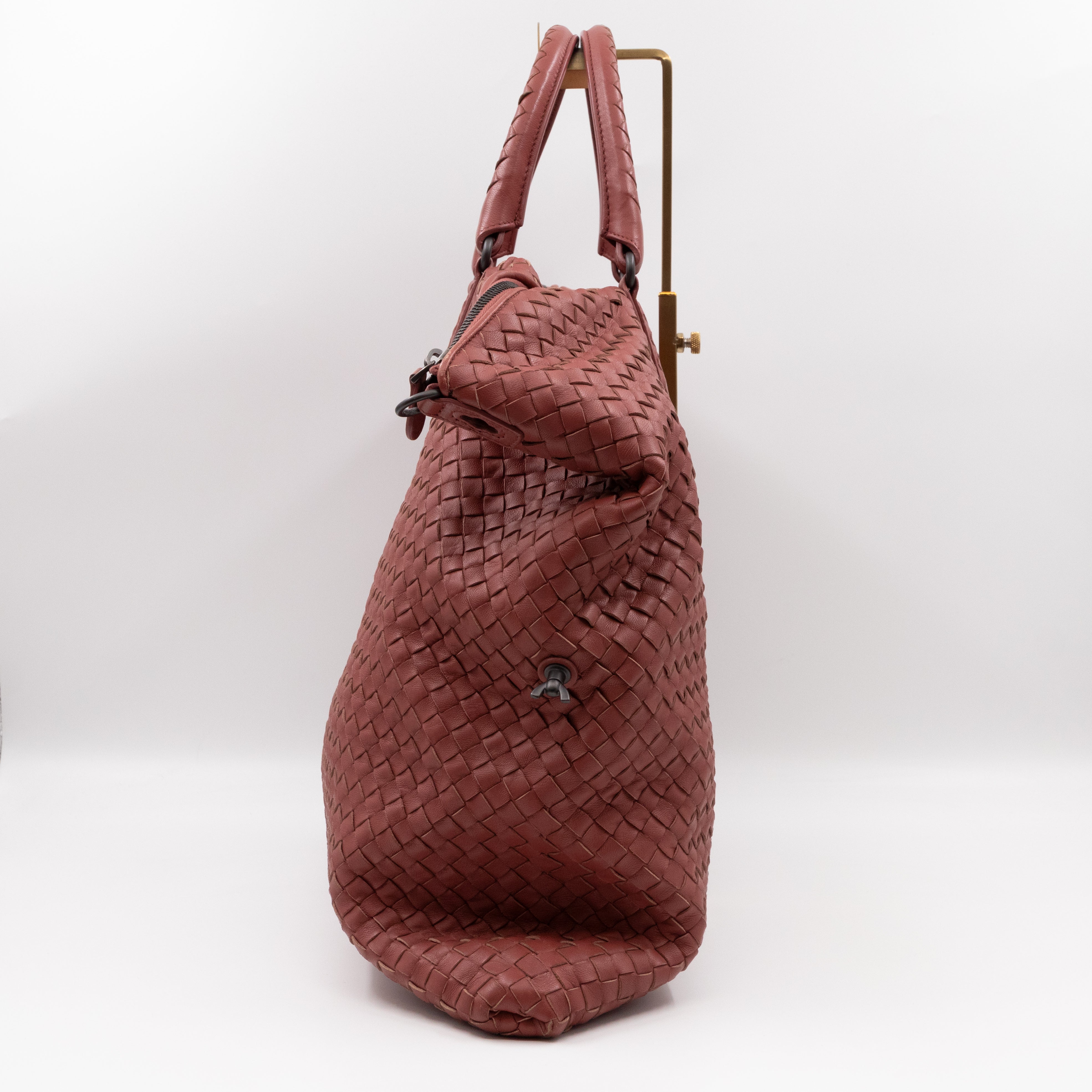 Large Convertible Tote Bag Intrecciato Brick Brown Leather