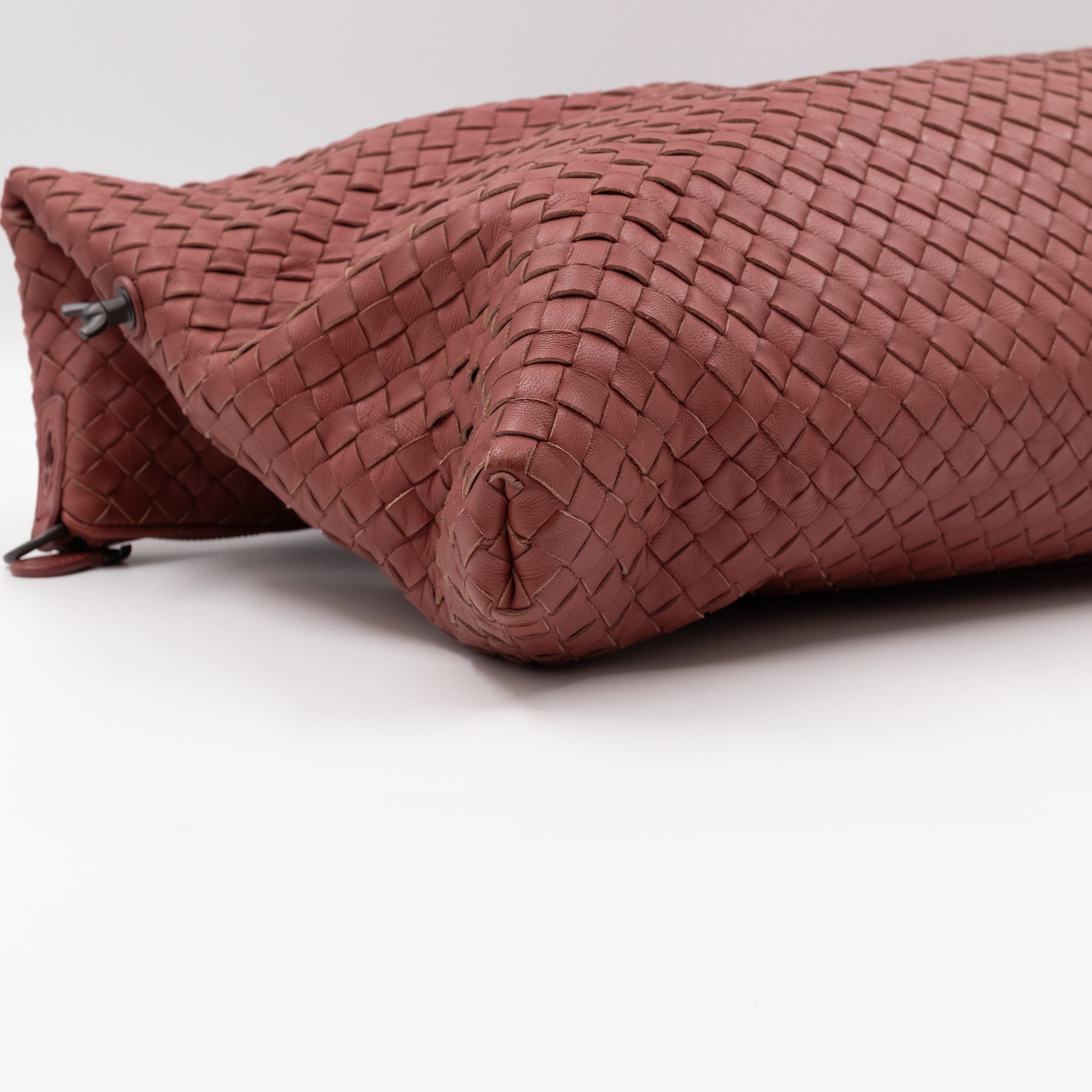 Large Convertible Tote Bag Intrecciato Brick Brown Leather