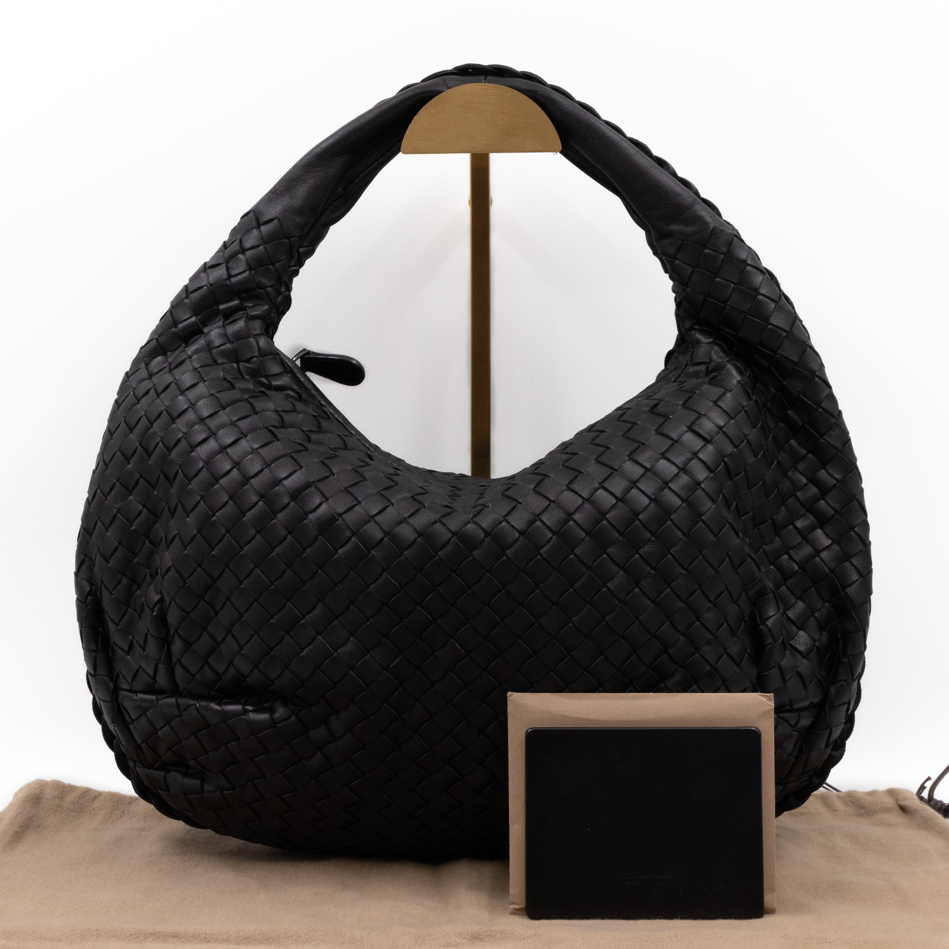 Belly Hobo Bag Intrecciato Black Leather