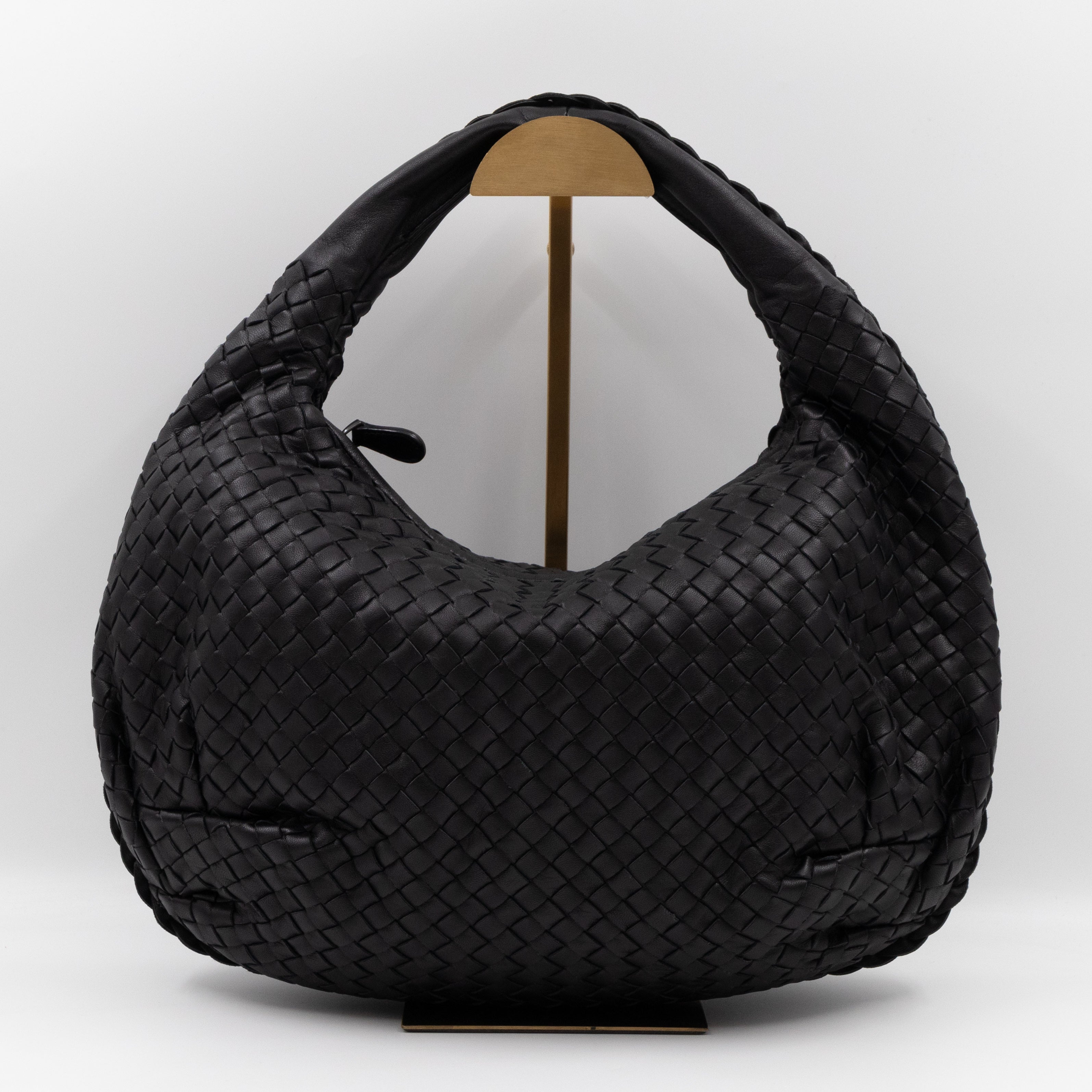 Belly Hobo Bag Intrecciato Black Leather