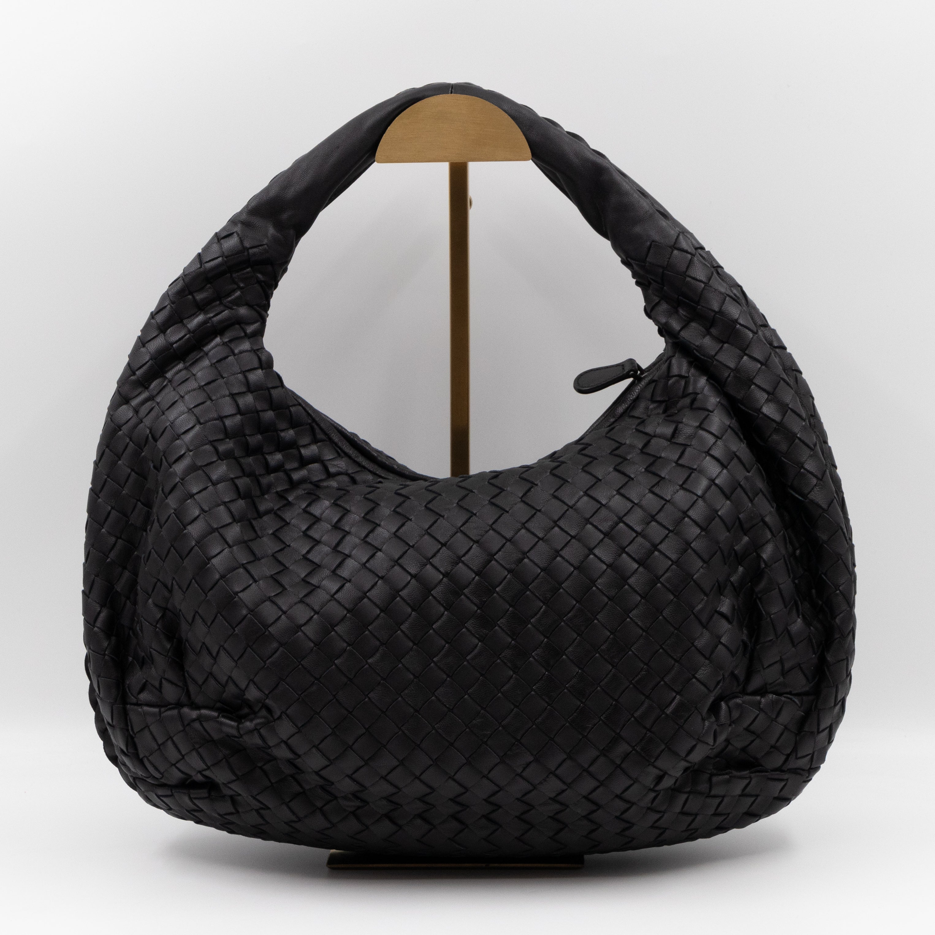 Belly Hobo Bag Intrecciato Black Leather