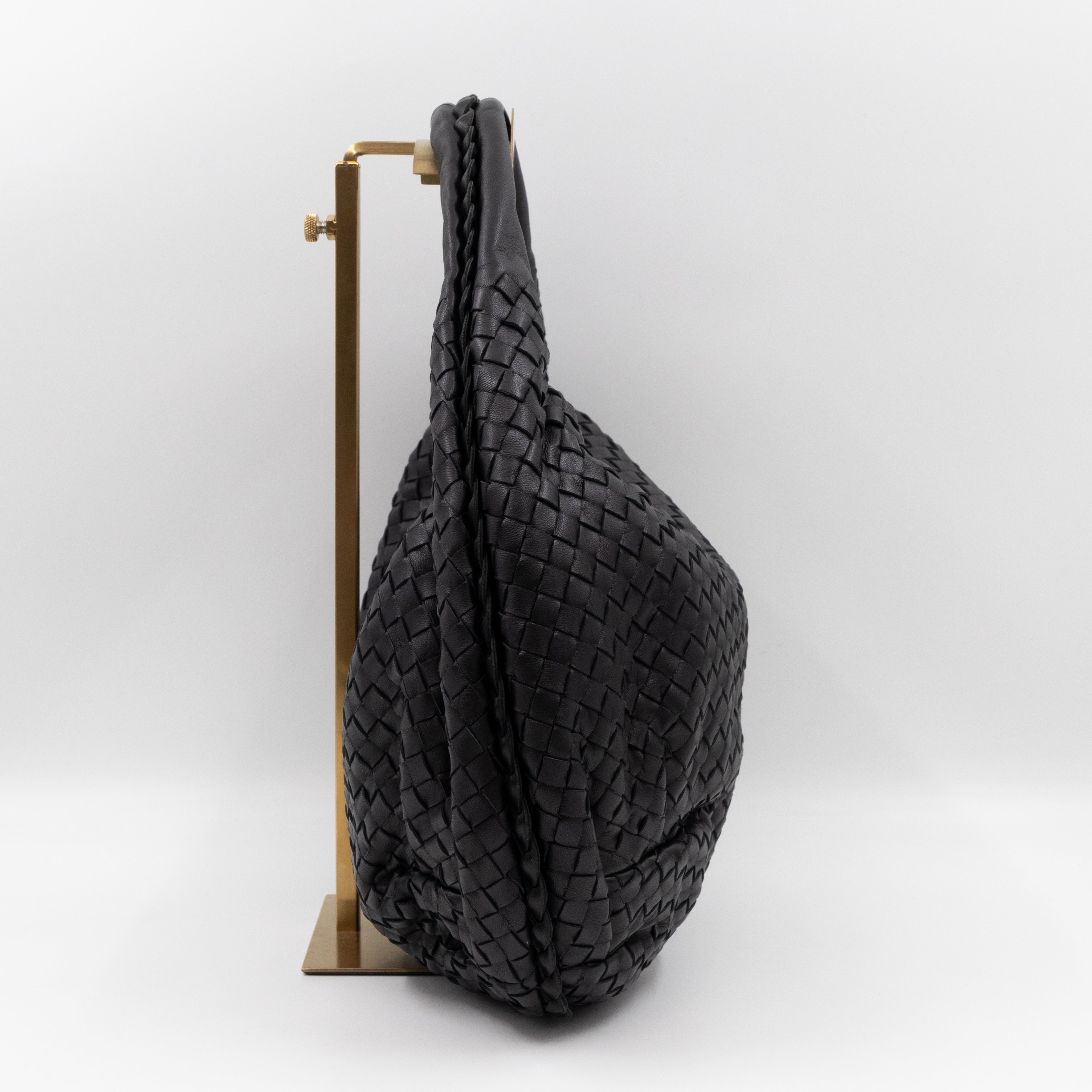 Belly Hobo Bag Intrecciato Black Leather