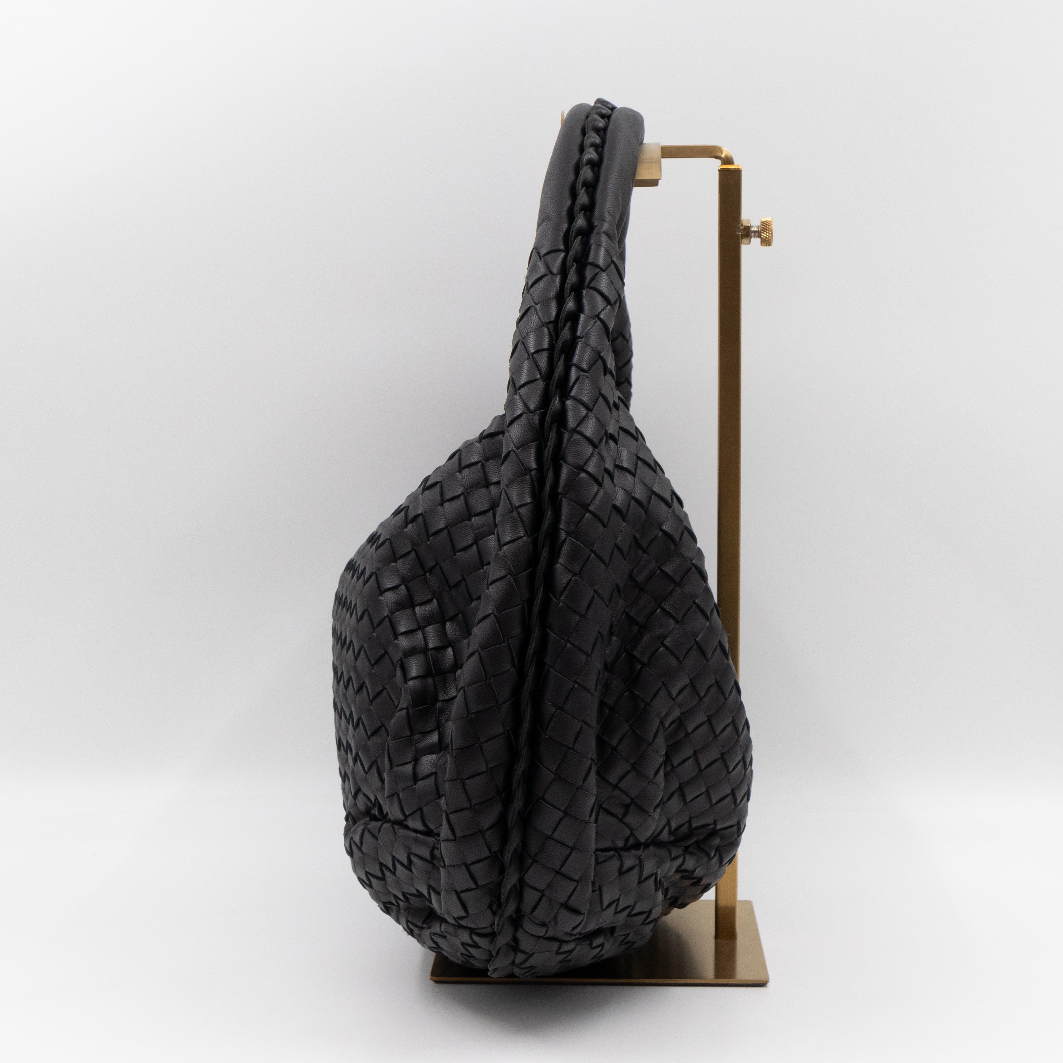 Belly Hobo Bag Intrecciato Black Leather