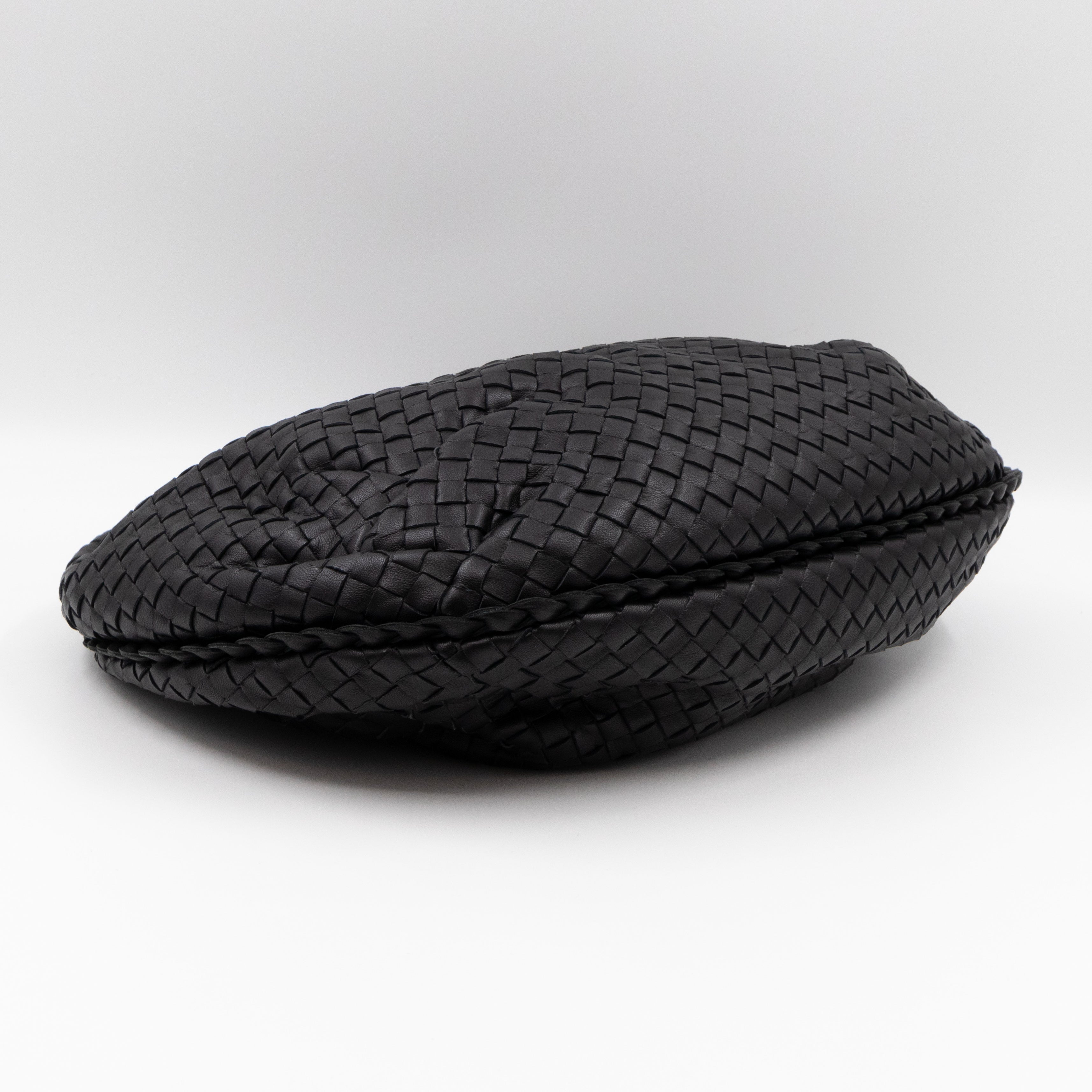 Belly Hobo Bag Intrecciato Black Leather