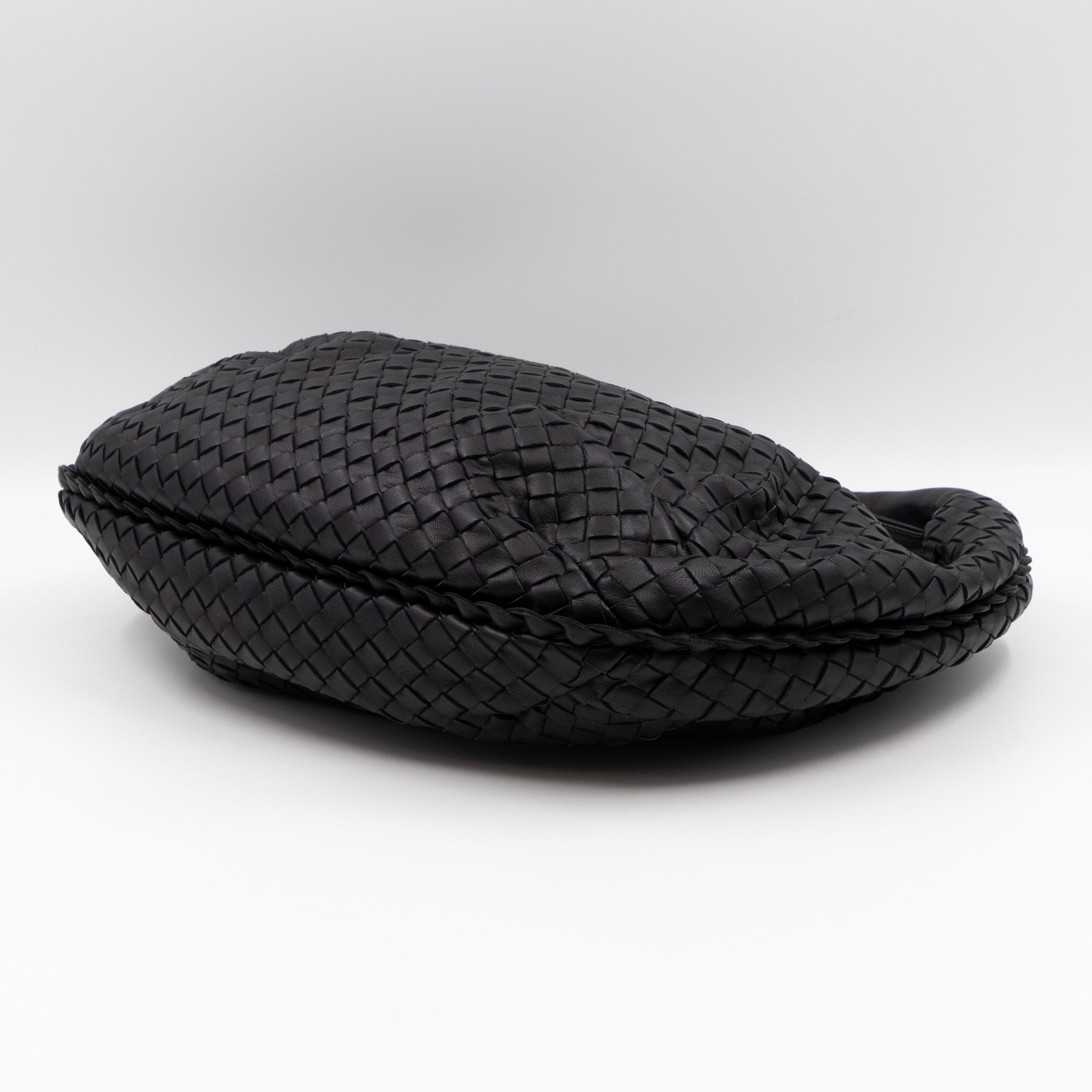 Belly Hobo Bag Intrecciato Black Leather