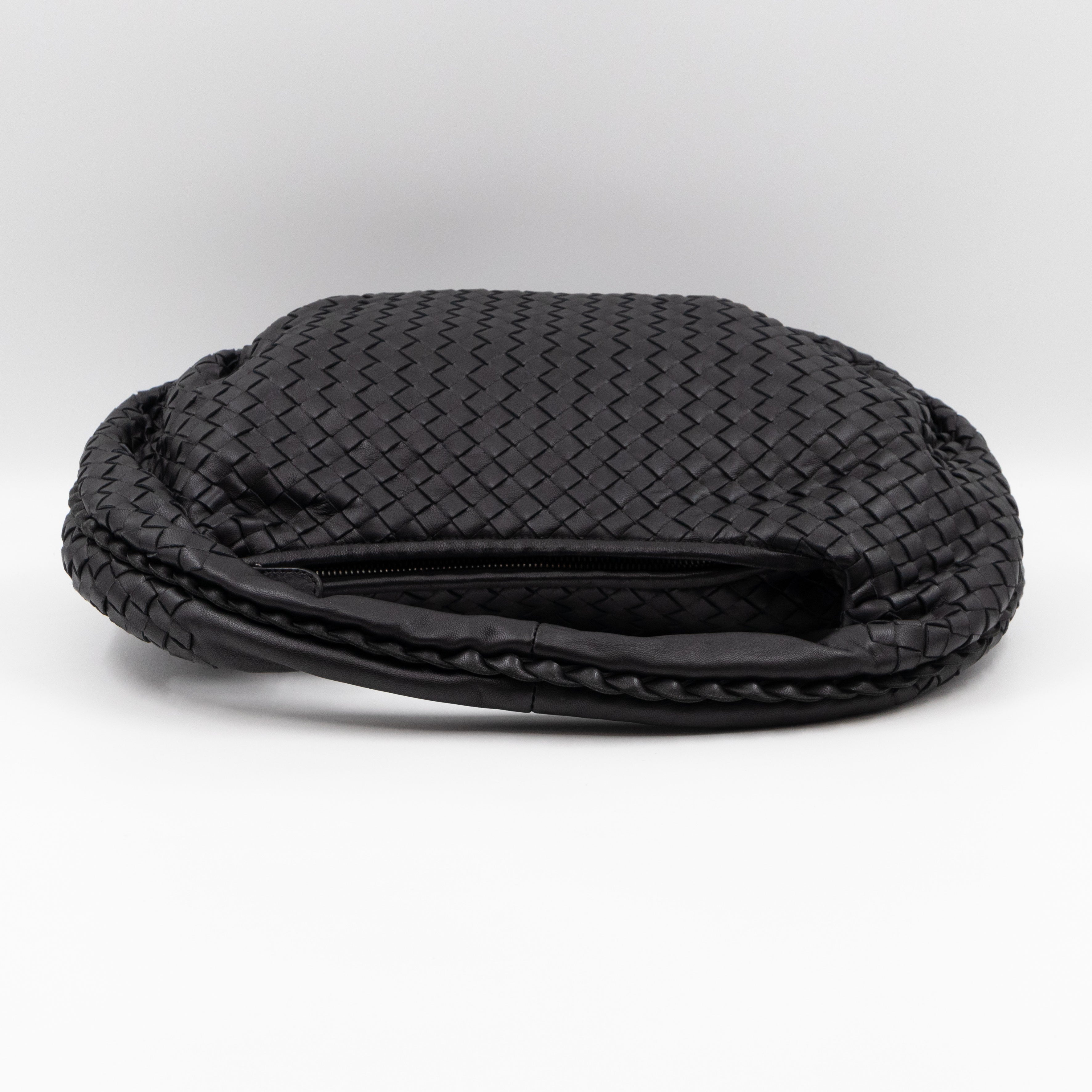 Belly Hobo Bag Intrecciato Black Leather