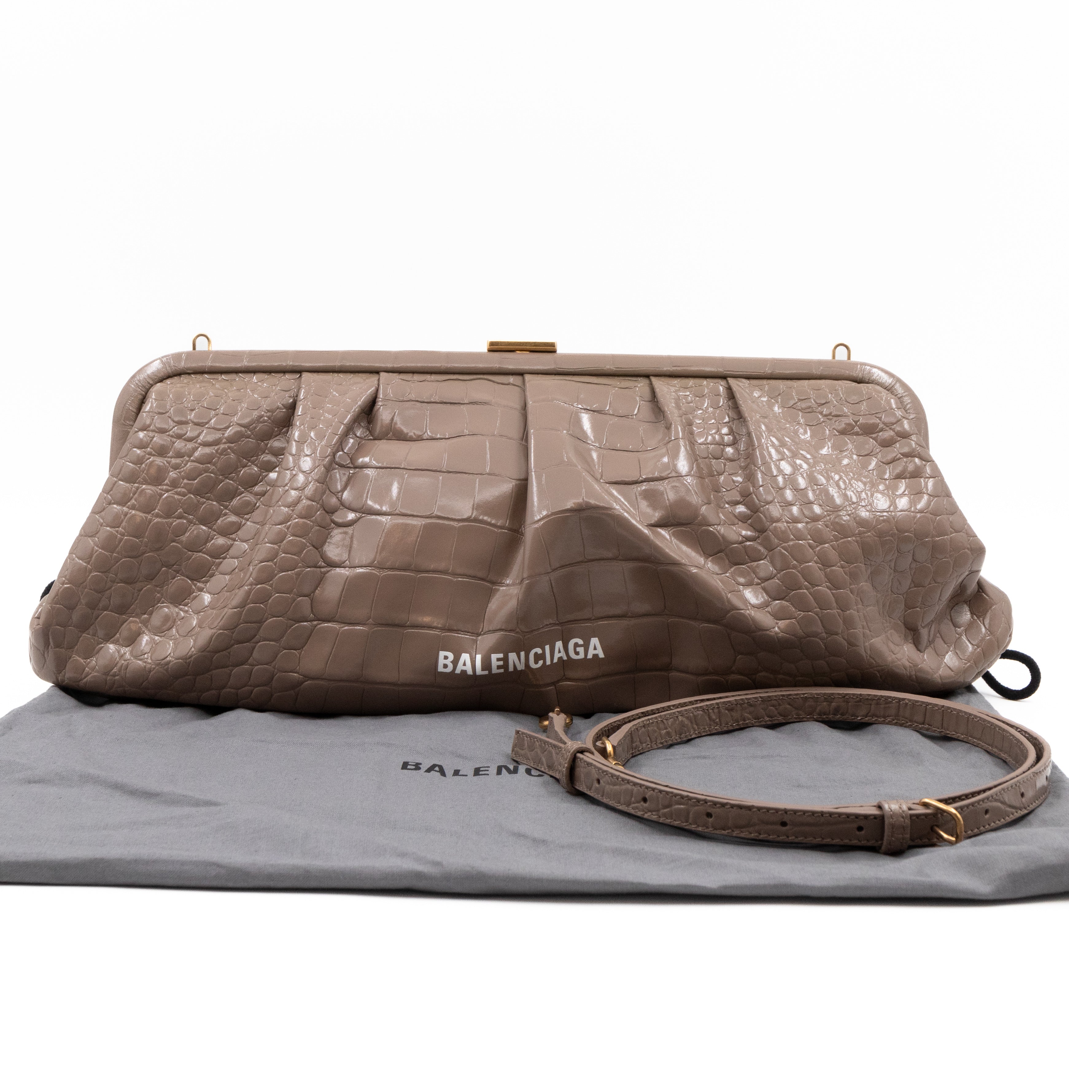 Cloud XL Clutch Bag Beige Croc Embossed Patent Leather
