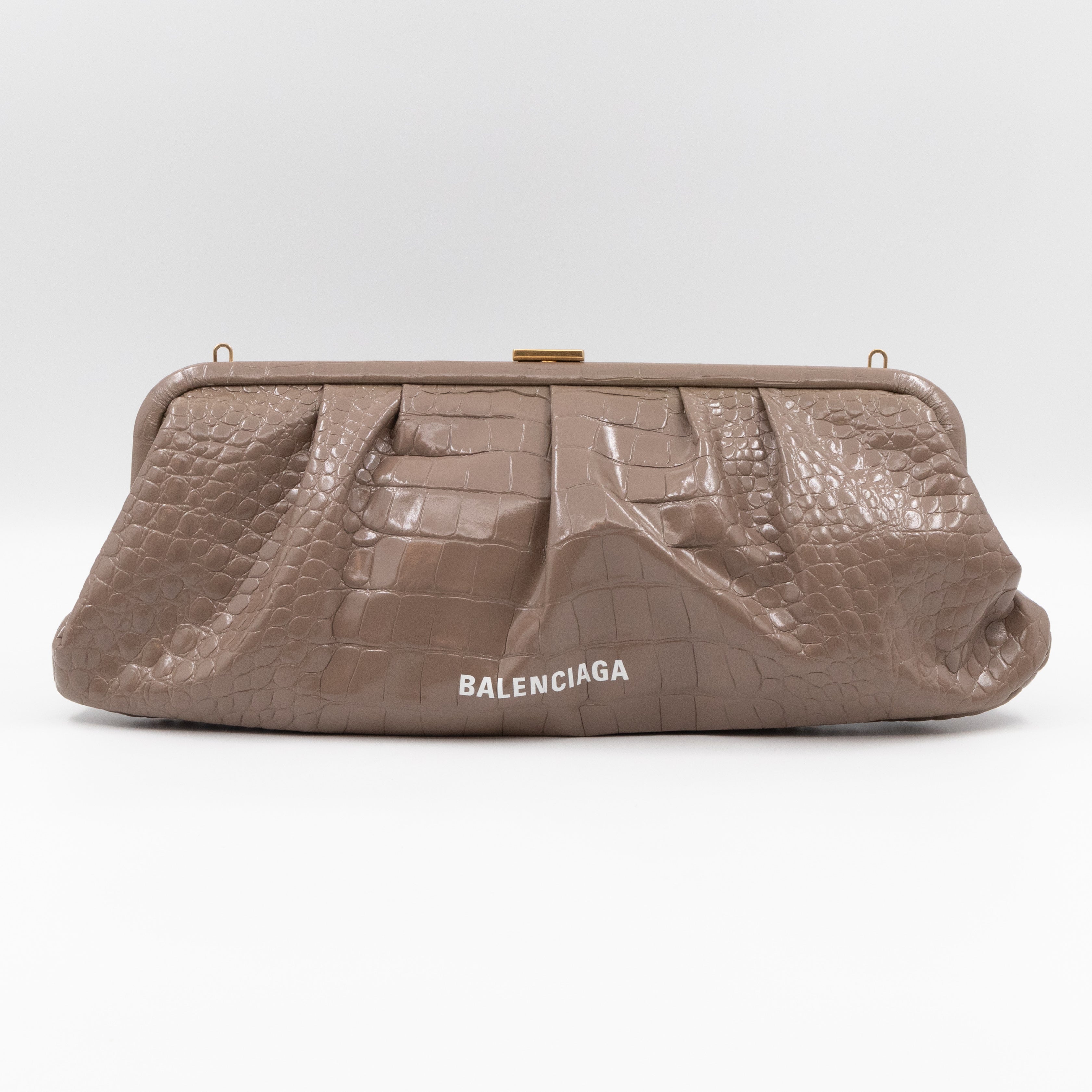 Cloud XL Clutch Bag Beige Croc Embossed Patent Leather