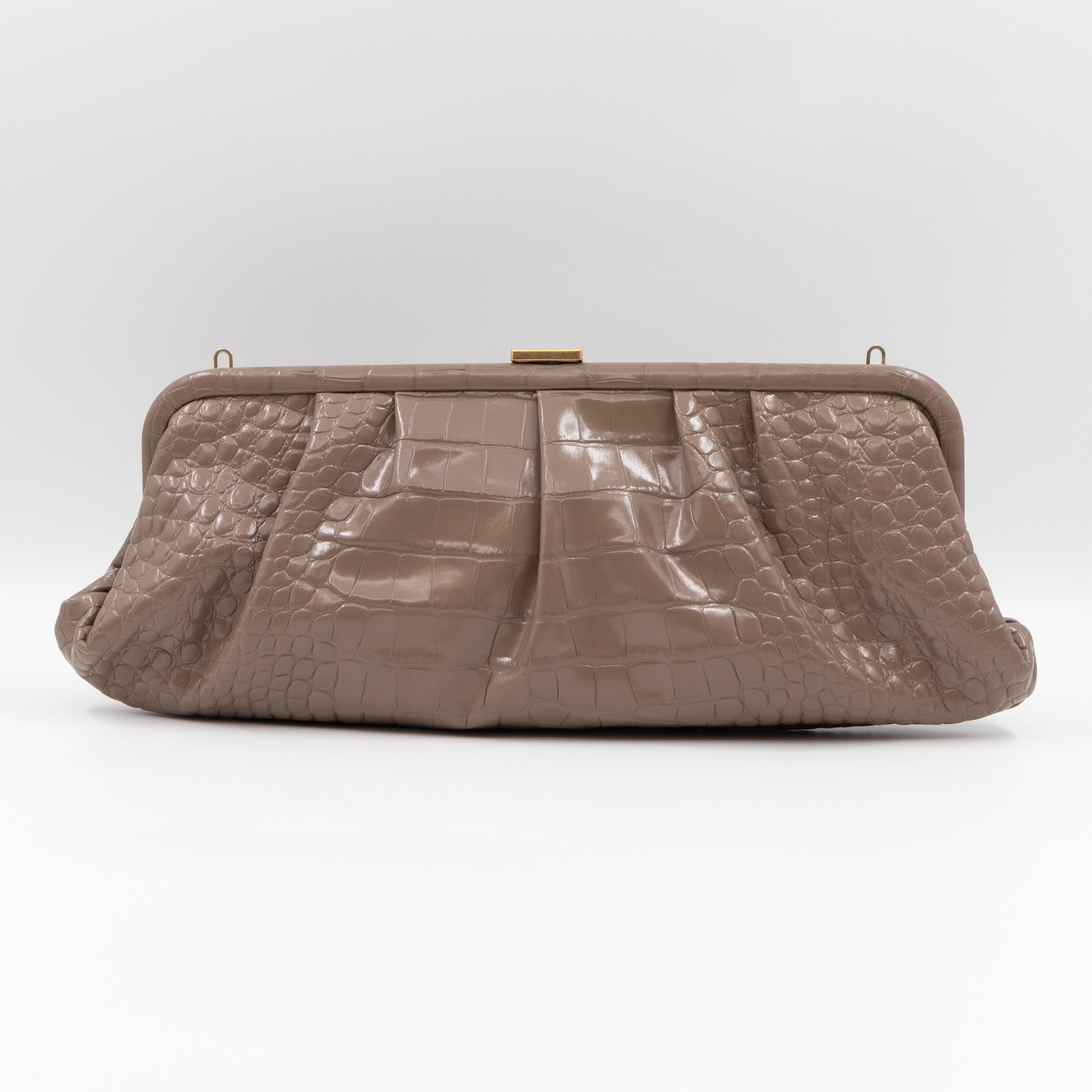 Cloud XL Clutch Bag Beige Croc Embossed Patent Leather