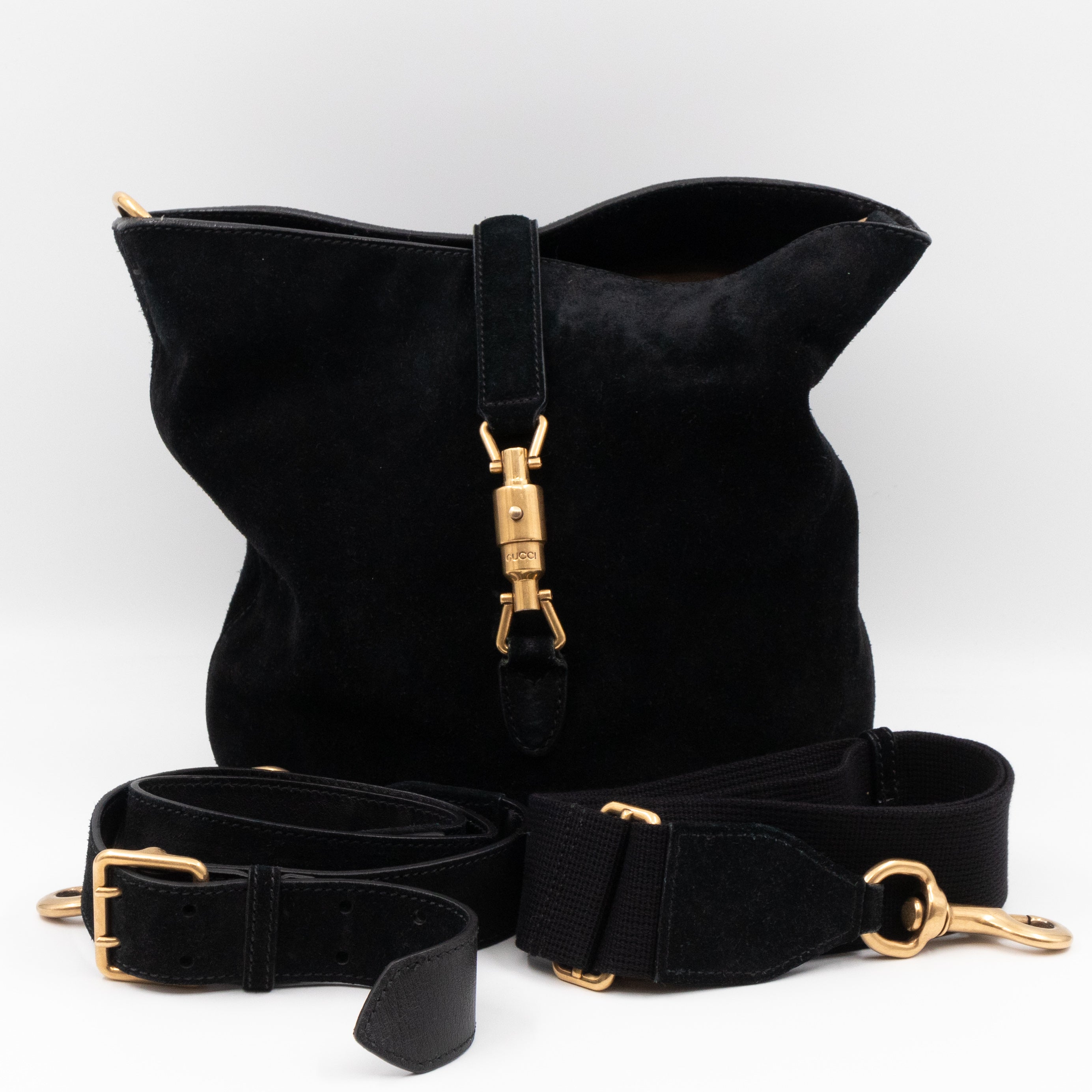 Small Jackie Soft Bucket Bag Black Suede Leather
