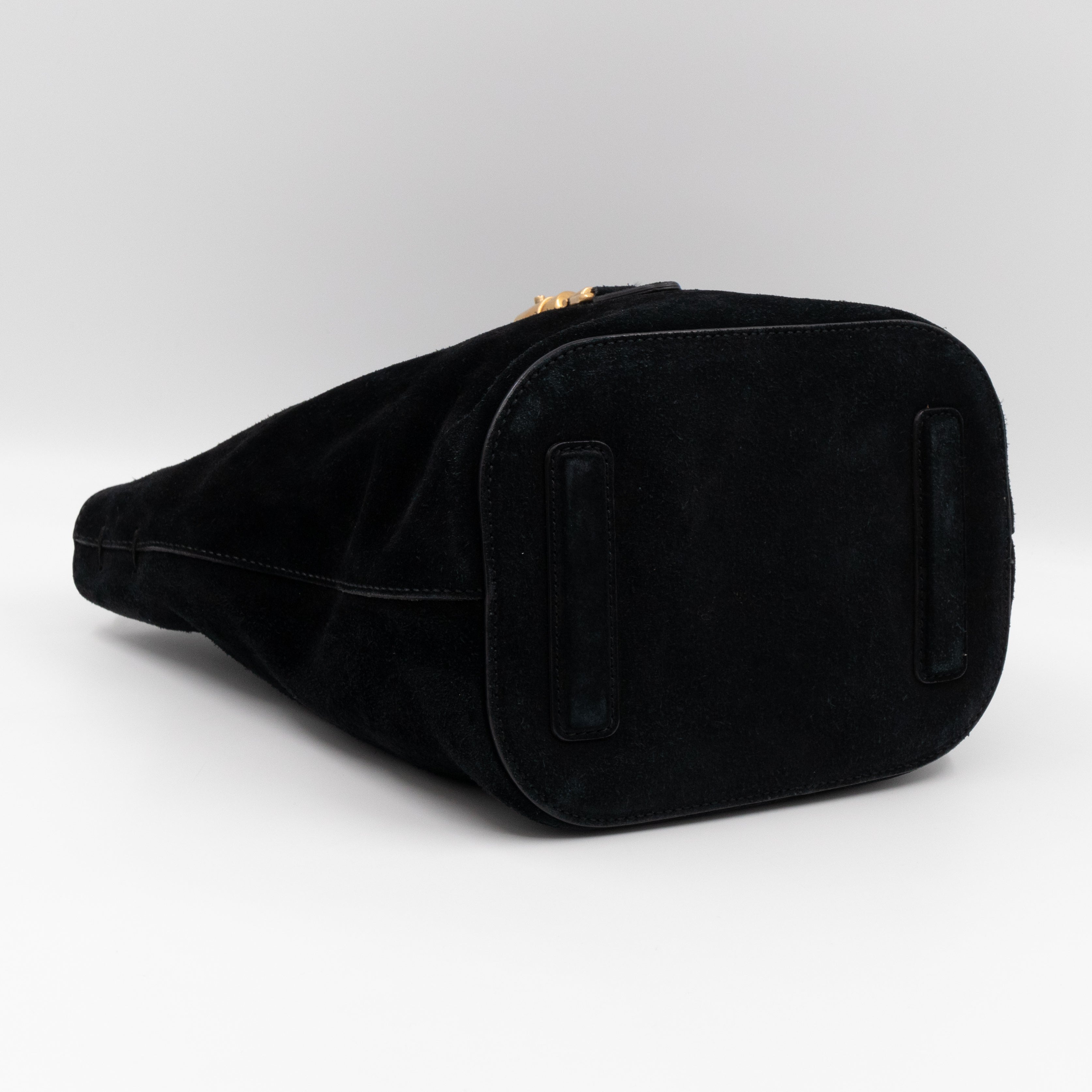 Small Jackie Soft Bucket Bag Black Suede Leather