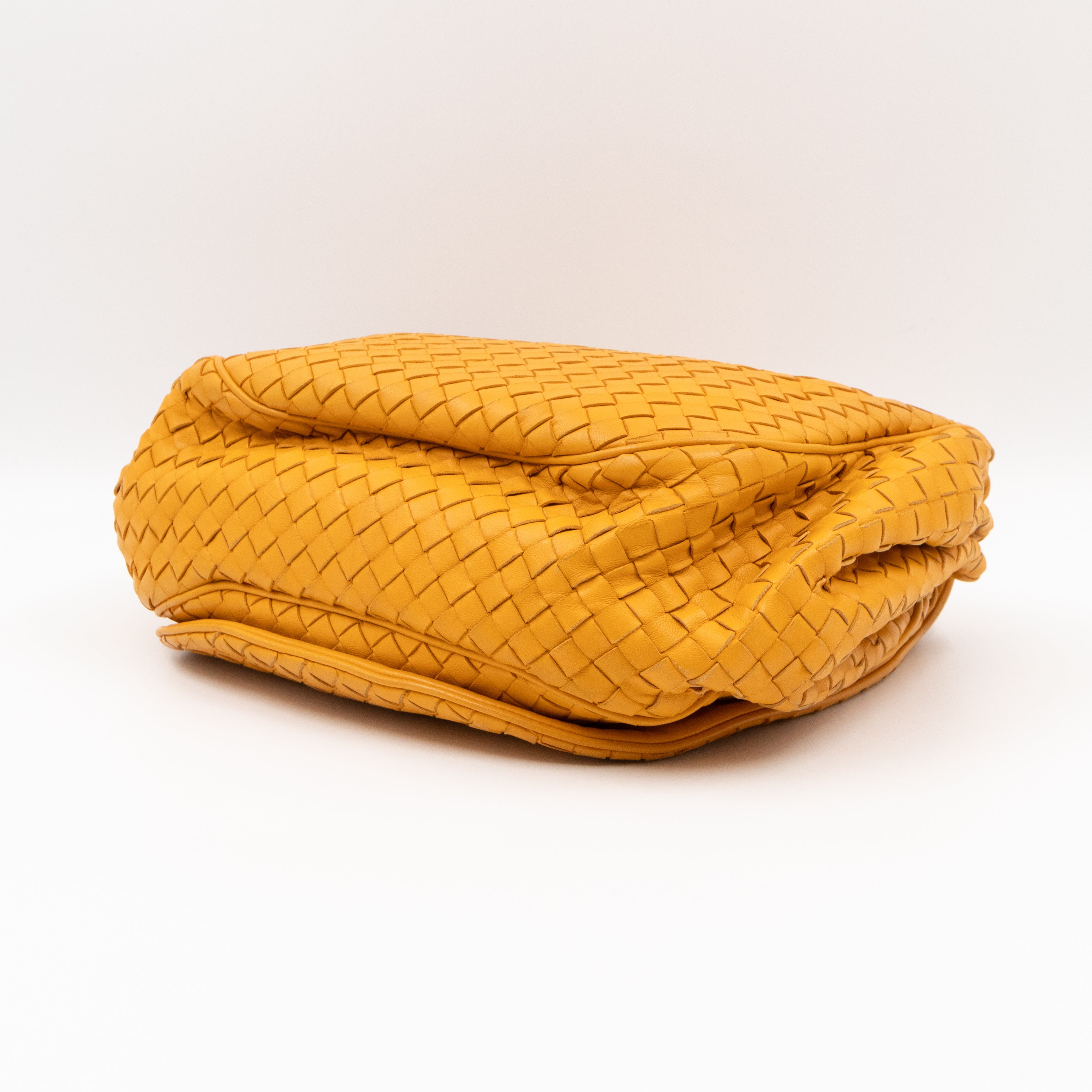 Drawstring Flap Crossbody Bag Intrecciato Yellow Leather