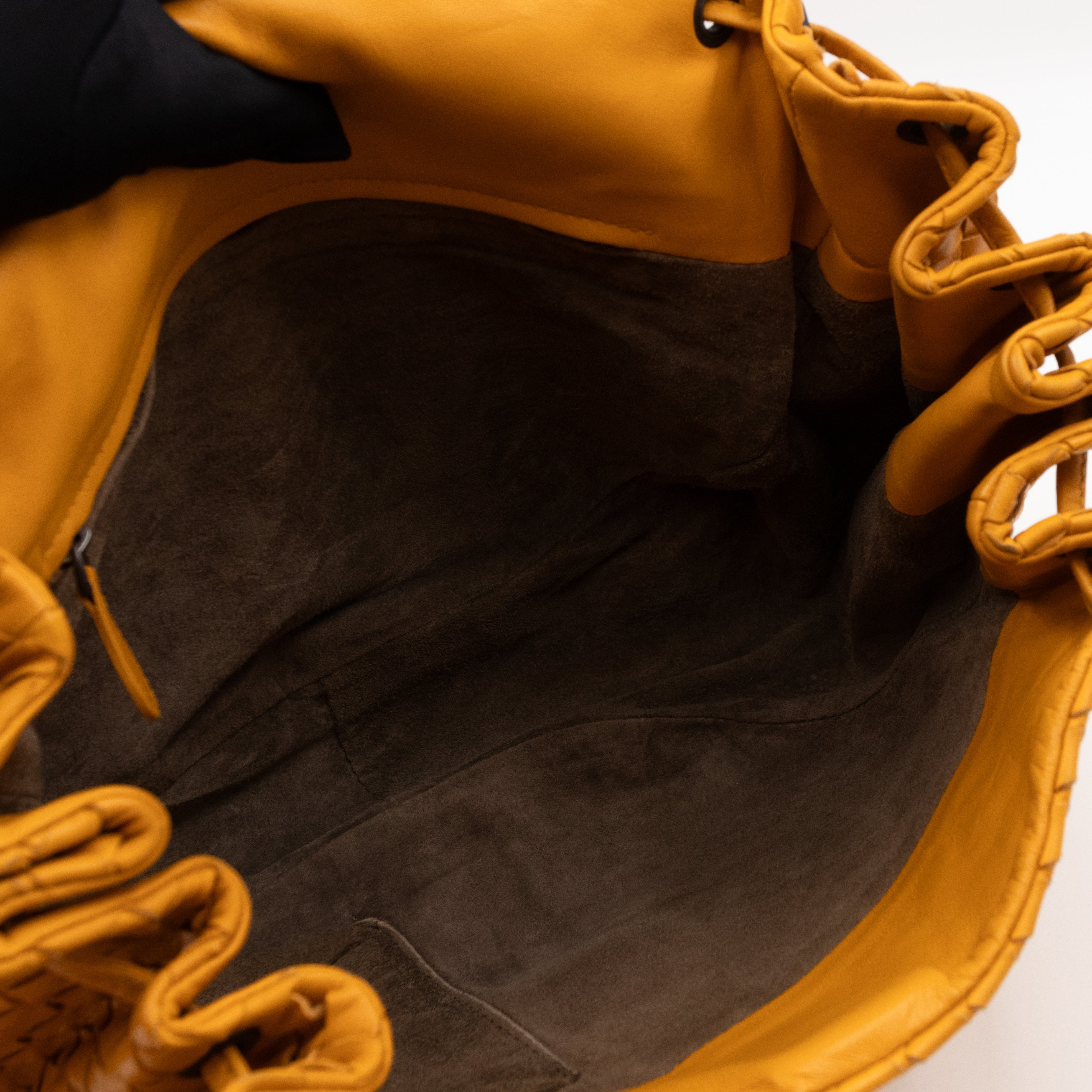 Drawstring Flap Crossbody Bag Intrecciato Yellow Leather