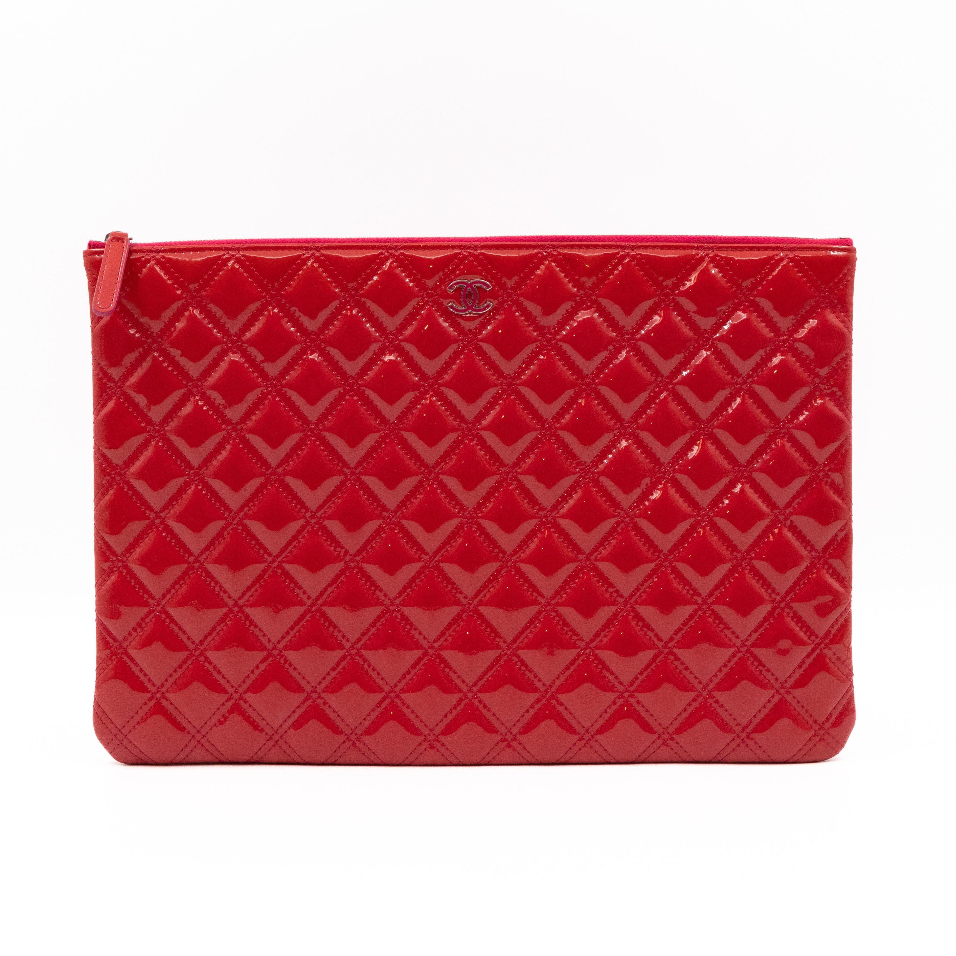 Classic Large O Case Red Patent Leather Double Stitching