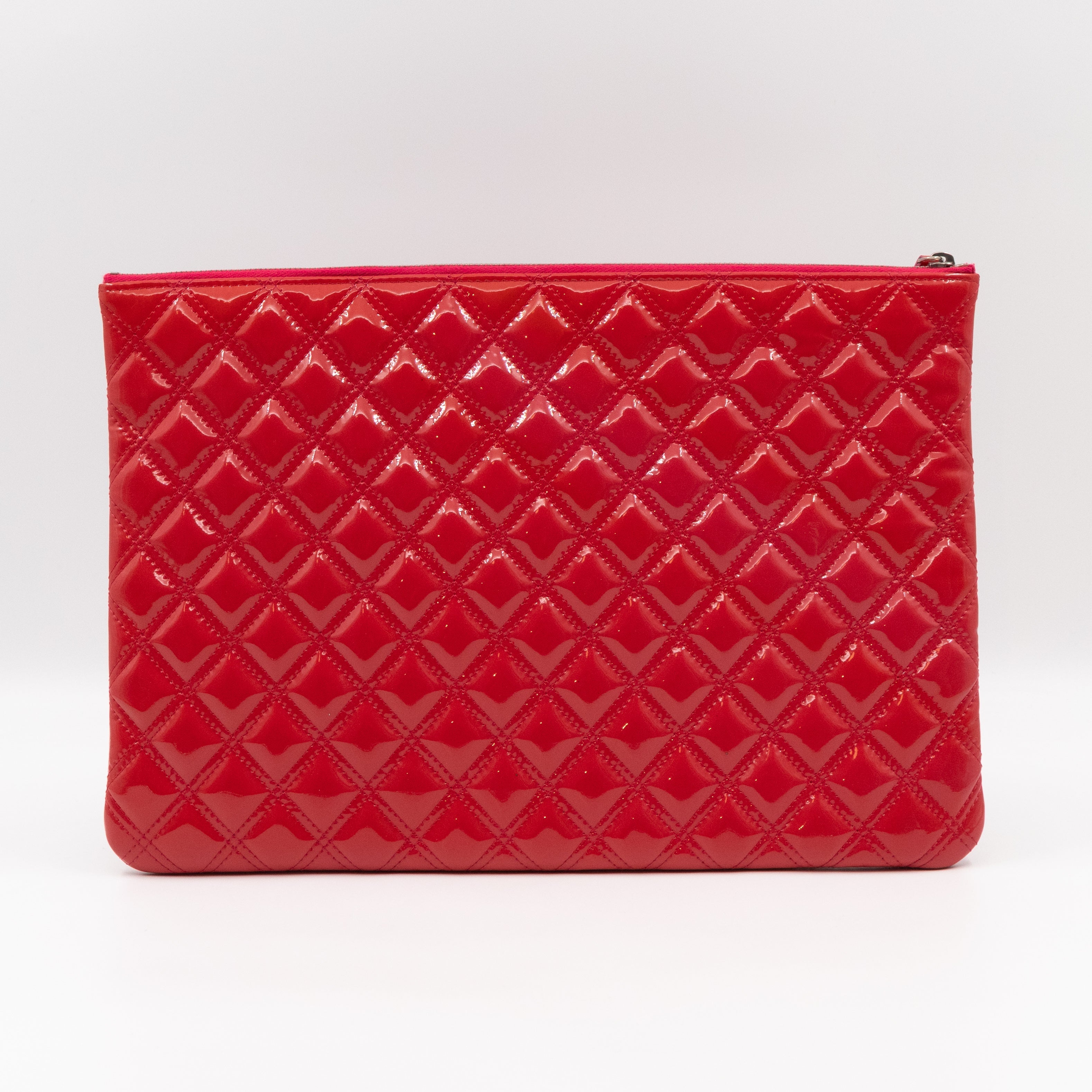 Classic Large O Case Red Patent Leather Double Stitching