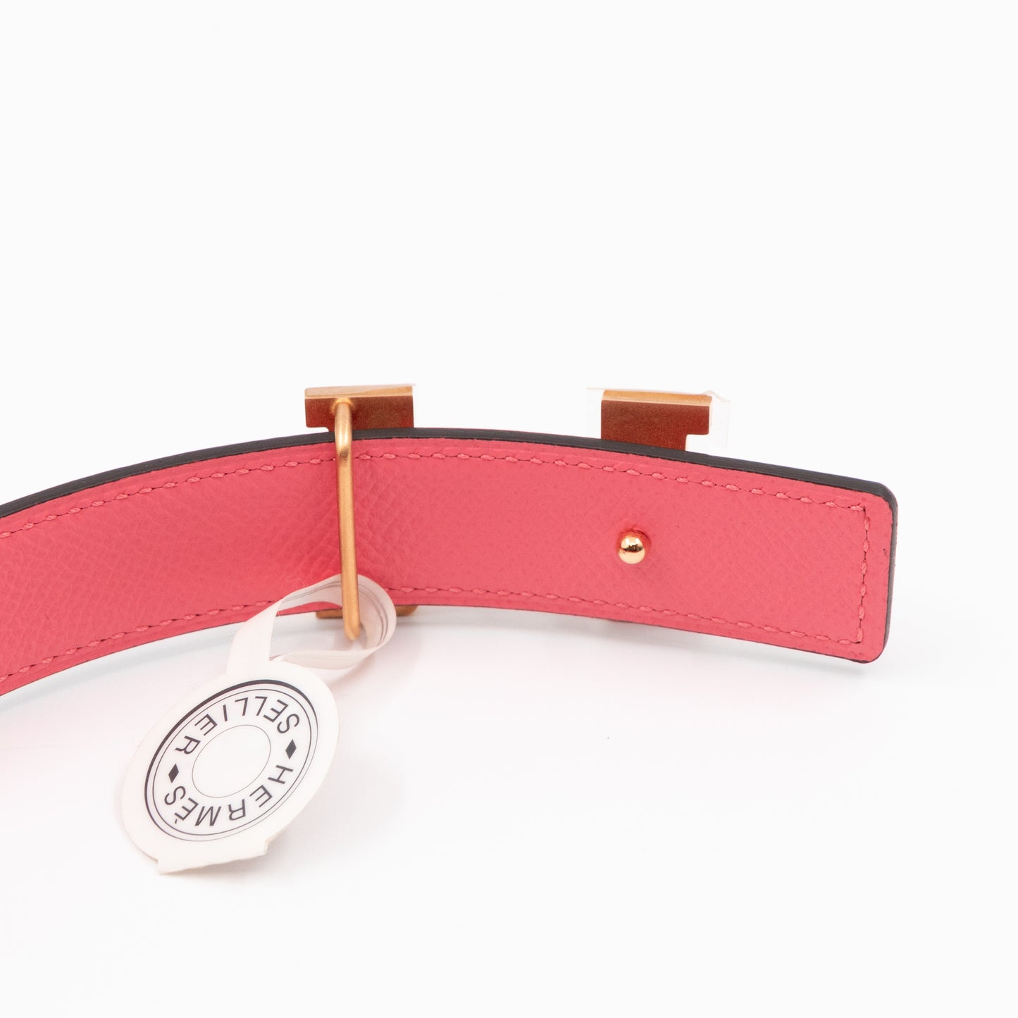 Mini Constance Buckle & Reversible Red and Rose Azalee Leather Belt 75 cm