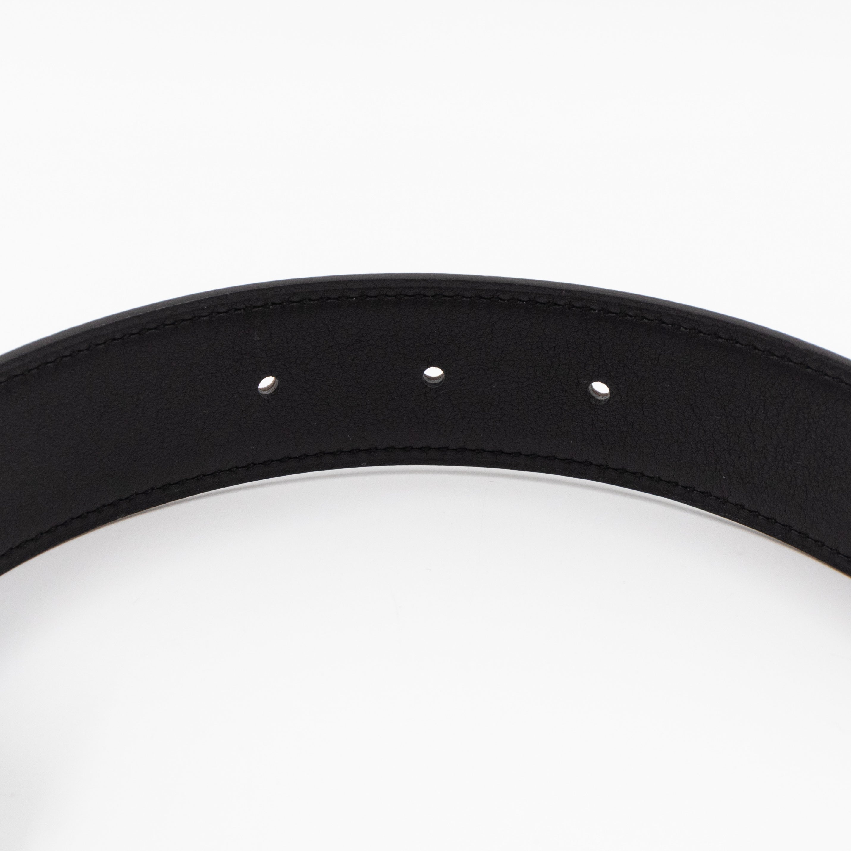 Au Carre Buckle & Reversible Etoupe and Black Leather Belt 85 cm