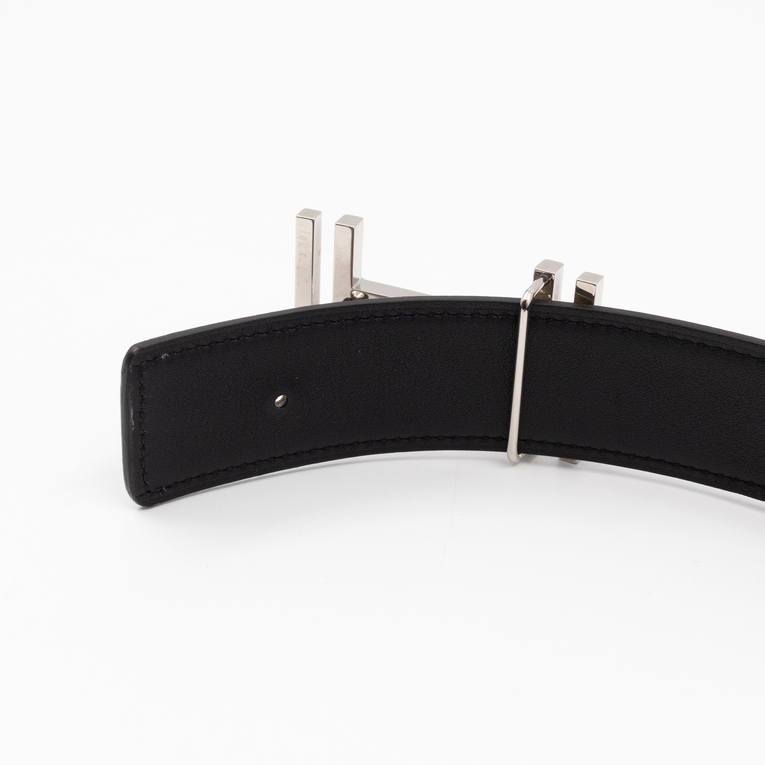 Au Carre Buckle & Reversible Etoupe and Black Leather Belt 85 cm