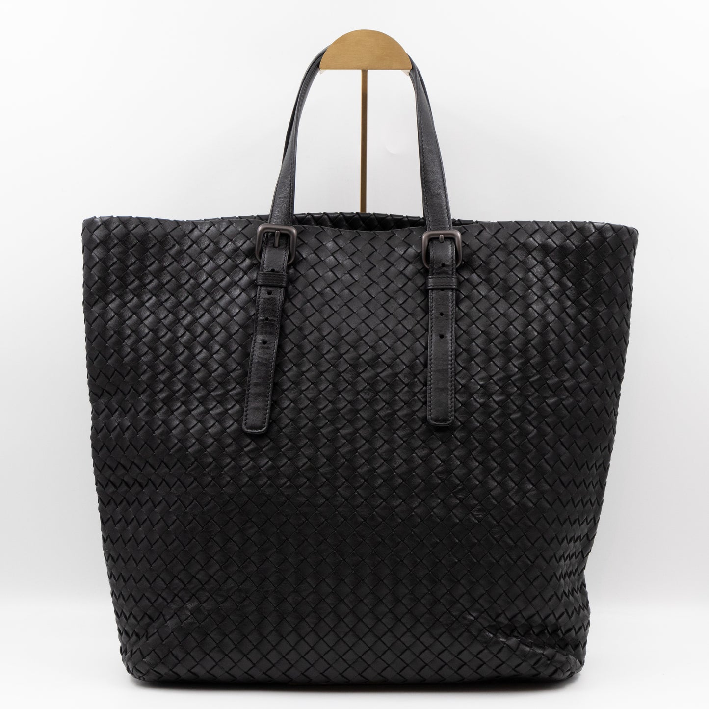 Vertical Tote Small Intrecciato Black Leather