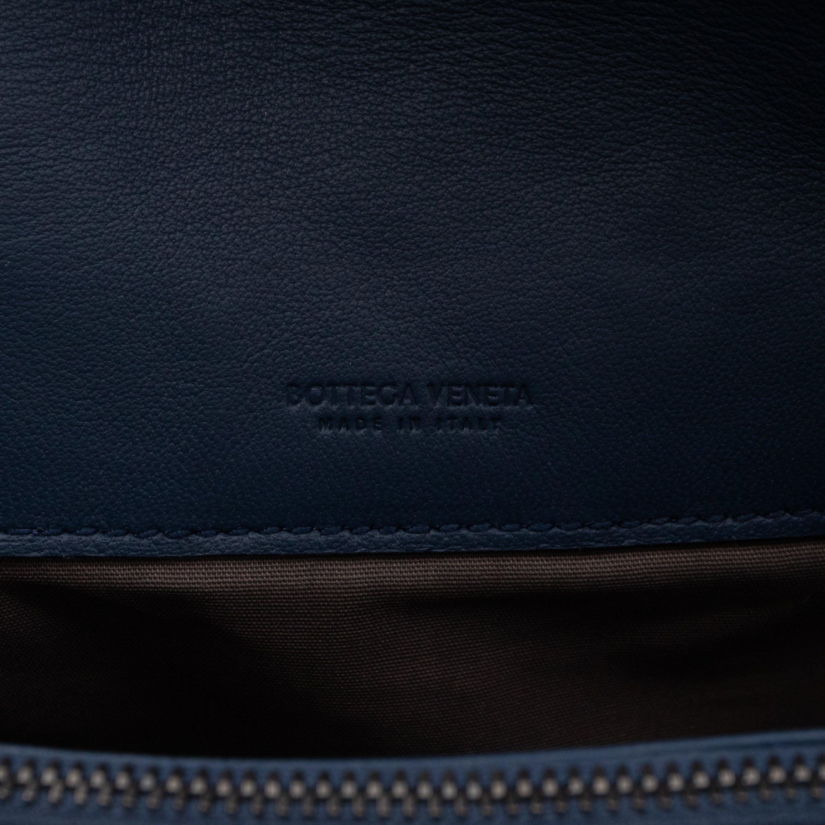 Compartment Flap Clutch Medium Intrecciato Blue Leather