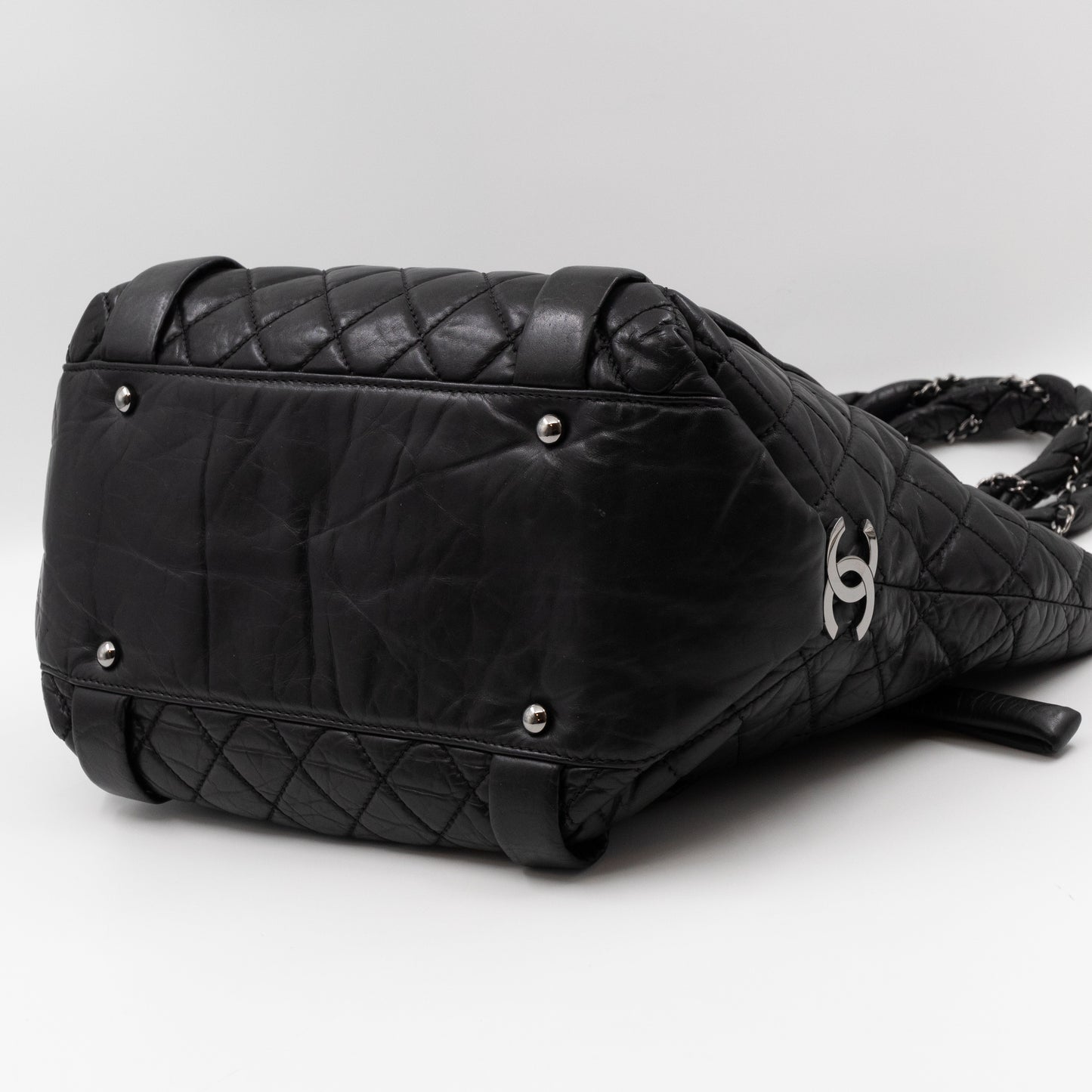 Lady Braid Shopping Tote Black Leather