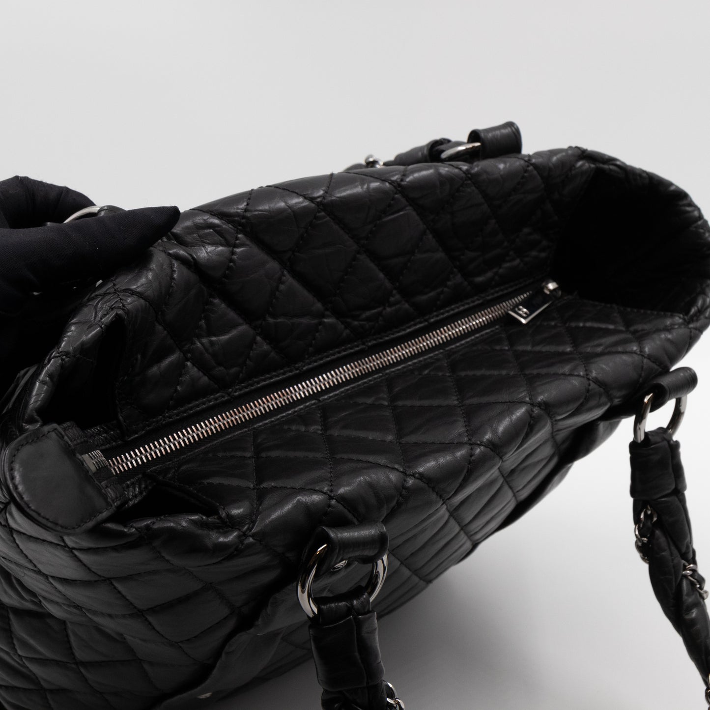 Lady Braid Shopping Tote Black Leather